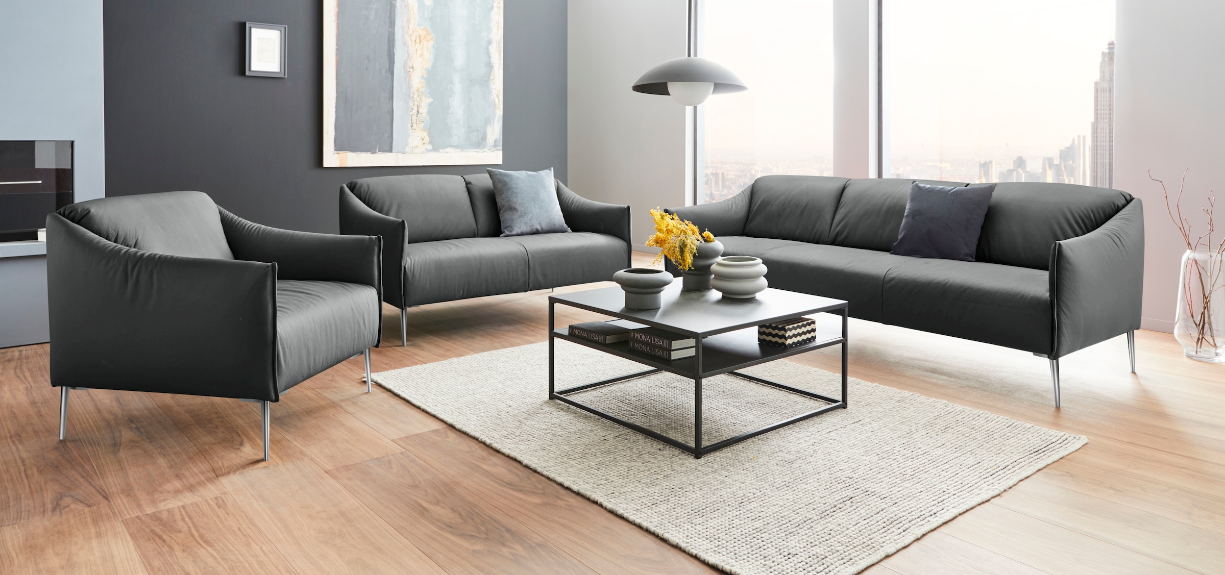 W.SCHILLIG 3-Sitzer »sally«, mit Metallfüßen in Chrom glänzend, Breite 224 cm