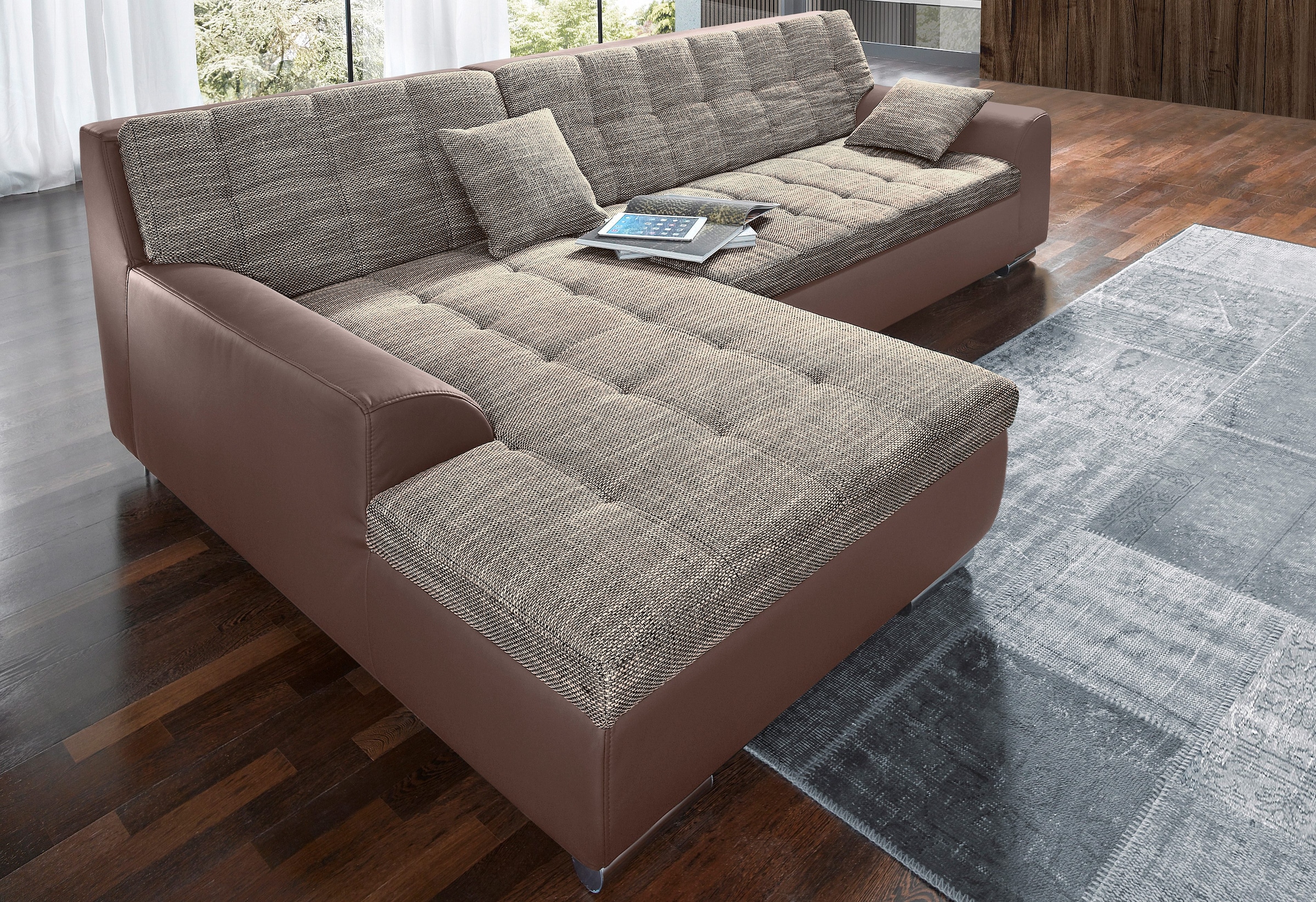 DOMO collection Ecksofa Treviso, wahlweise mit Bettfunktion, incl. Zierkissen