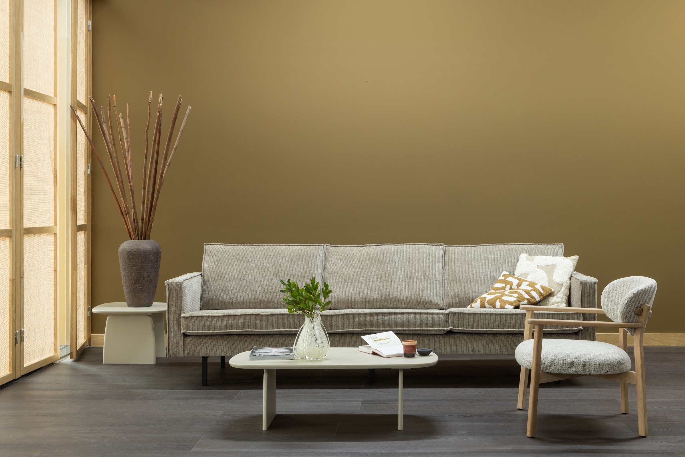 WOOOD Loungesessel »Udar mit Eichenholzgestell und More-Melange-Bezug, B68 x T75 x H76 cm« Sehr hohe Verschleißfestigkeit, Armlehnen integriert, Tragkraft 120 kg