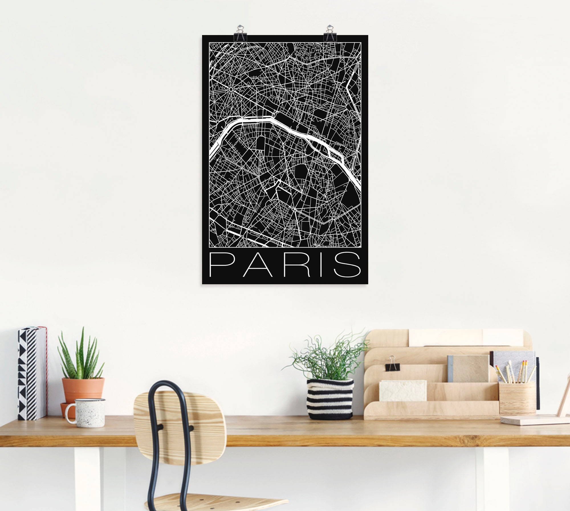 Artland Poster »Retro Karte Paris Frankreich Schwarz«, Frankreich, (1 St.), als Alubild, Leinwandbild, Wandaufkleber oder Poster in versch. Größen