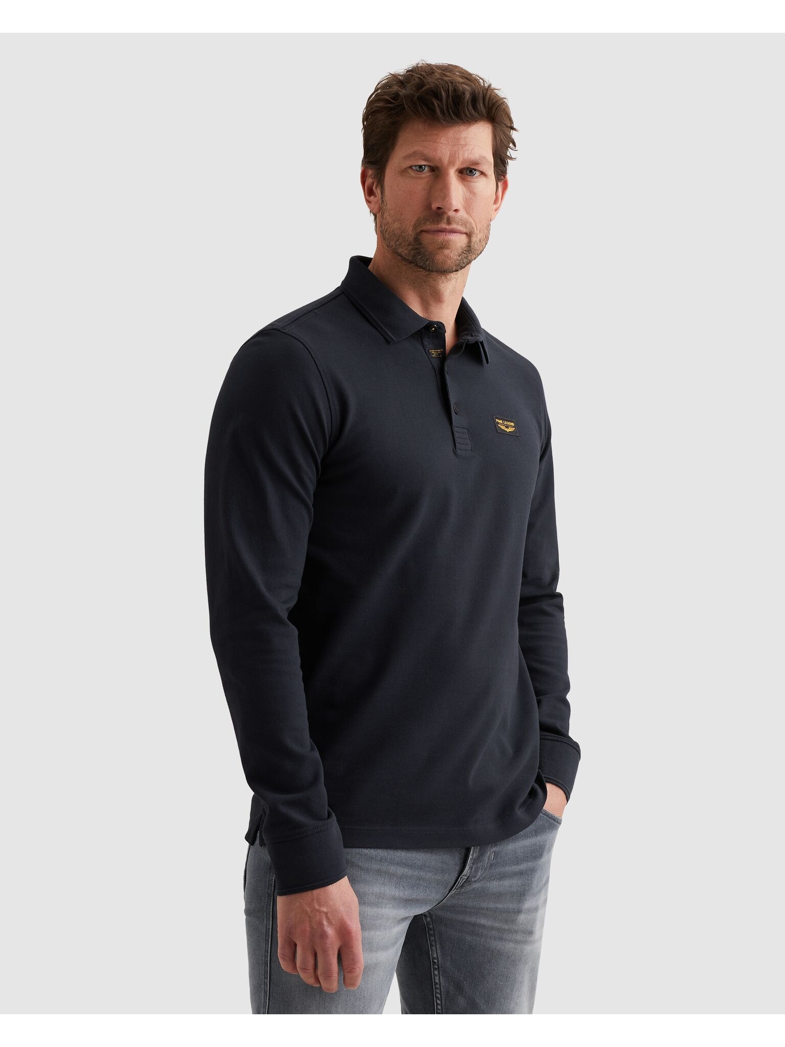 PME LEGEND Langarm-Poloshirt mit Logo Stickerei