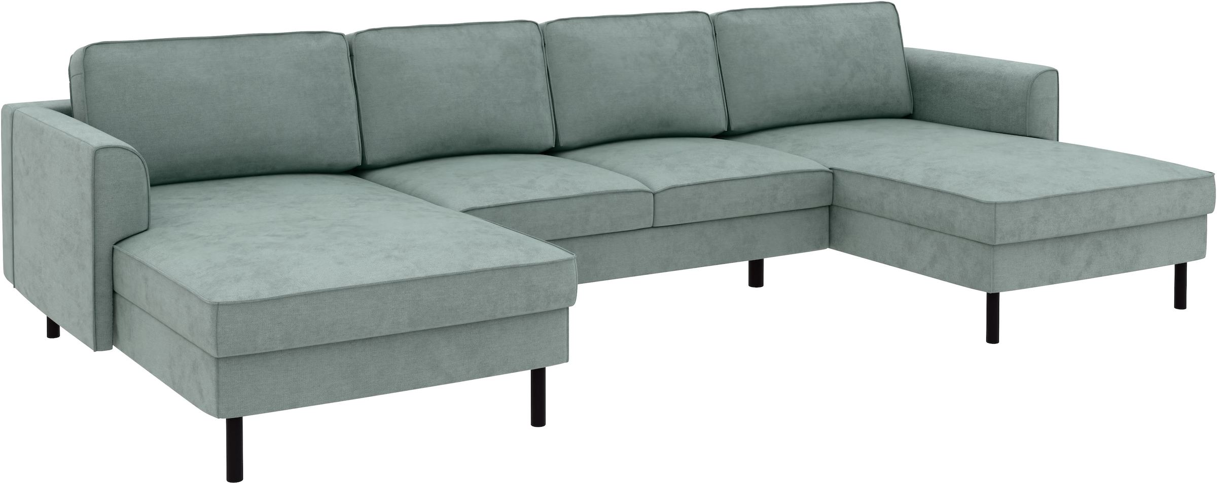 Home affaire Wohnlandschaft »Booster II, whlw. mit Schlaffunktion & Bettkasten, Fuß schwarz« Sofa in U-Form, Breite 305 cm, in Cord oder Struktur LEO o. LINO