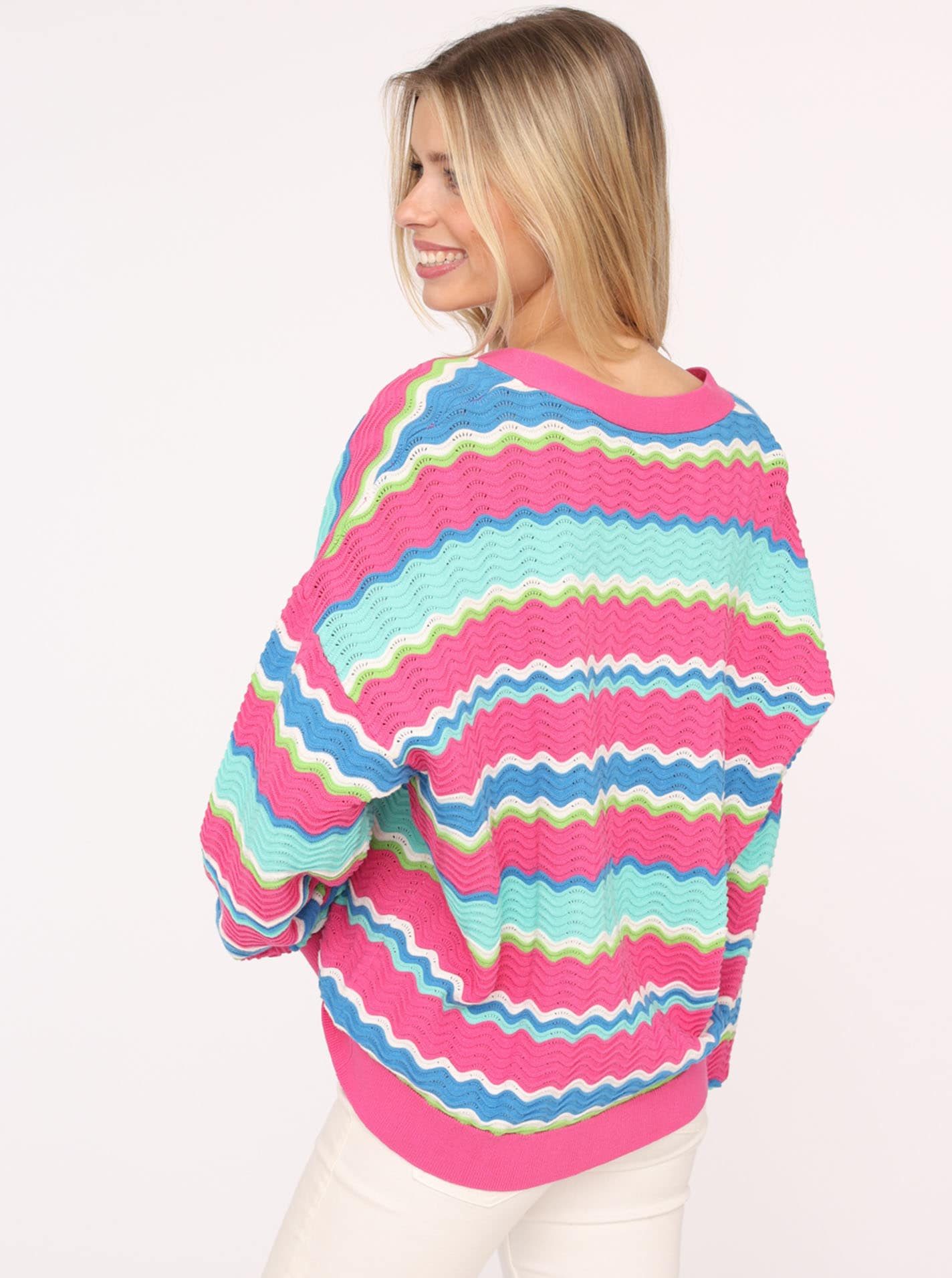 Zwillingsherz Strickjacke »"Streifen Wellen"«, Wellen-Muster, Langarm, V-Ausschnitt, Baumwolle, Knöpfe
