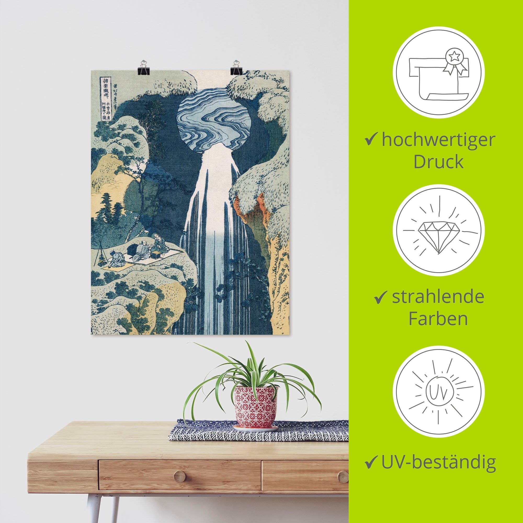 Artland Kunstdruck »Wasserfall von Amida an Kiso Straße«, Gewässer, (1 St.), als Leinwandbild, Wandaufkleber oder Poster in versch. Größen