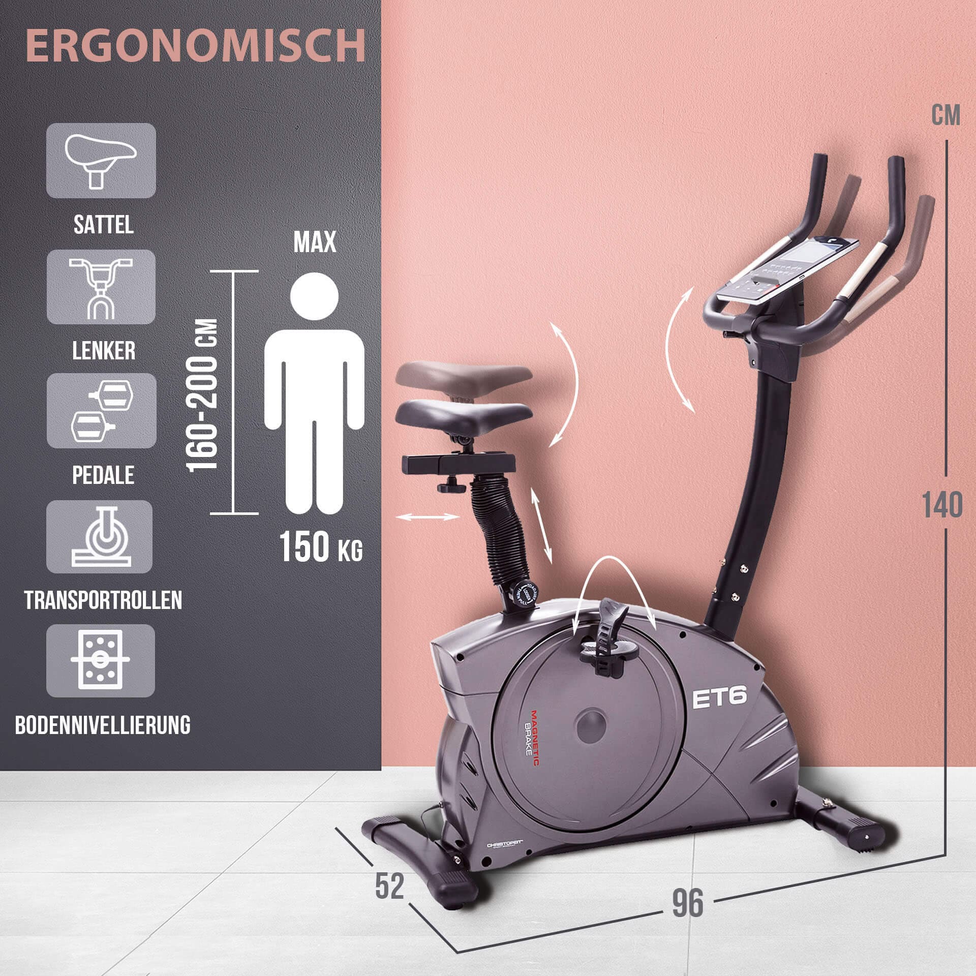 Christopeit Sport® Ergometer »ET 6«, (mit LCD-Display), Schwungmasse ca. 12 kg, 24 Widerstandsstufen