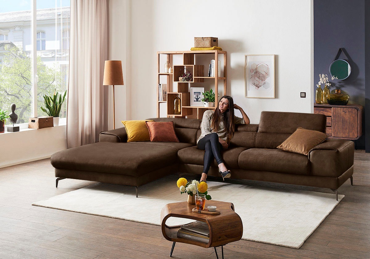 W.SCHILLIG Ecksofa »piedroo, Designsofa mit tollem Sitzkomfort, bequem und elegant, L-Form«, Kopfteilverstellung, wahlweise mit Sitztiefenverstellung, Breite 343cm