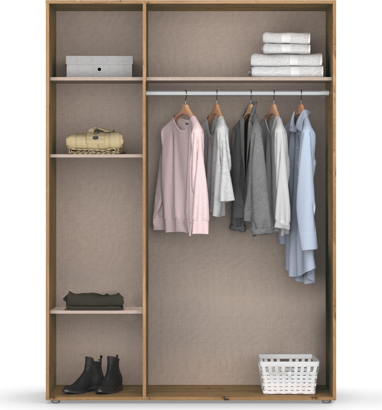 rauch Drehtürenschrank »Kleiderschrank Schrank Garderobe Wäscheschrank NAGATA viel Stauraum«, (in 3 verschiedenen Ausstattungen BASIC/CLASSIC/PREMIUM), mit modernen Stangengriffen in Graumetallic TOPSELLER MADE IN GERMANY