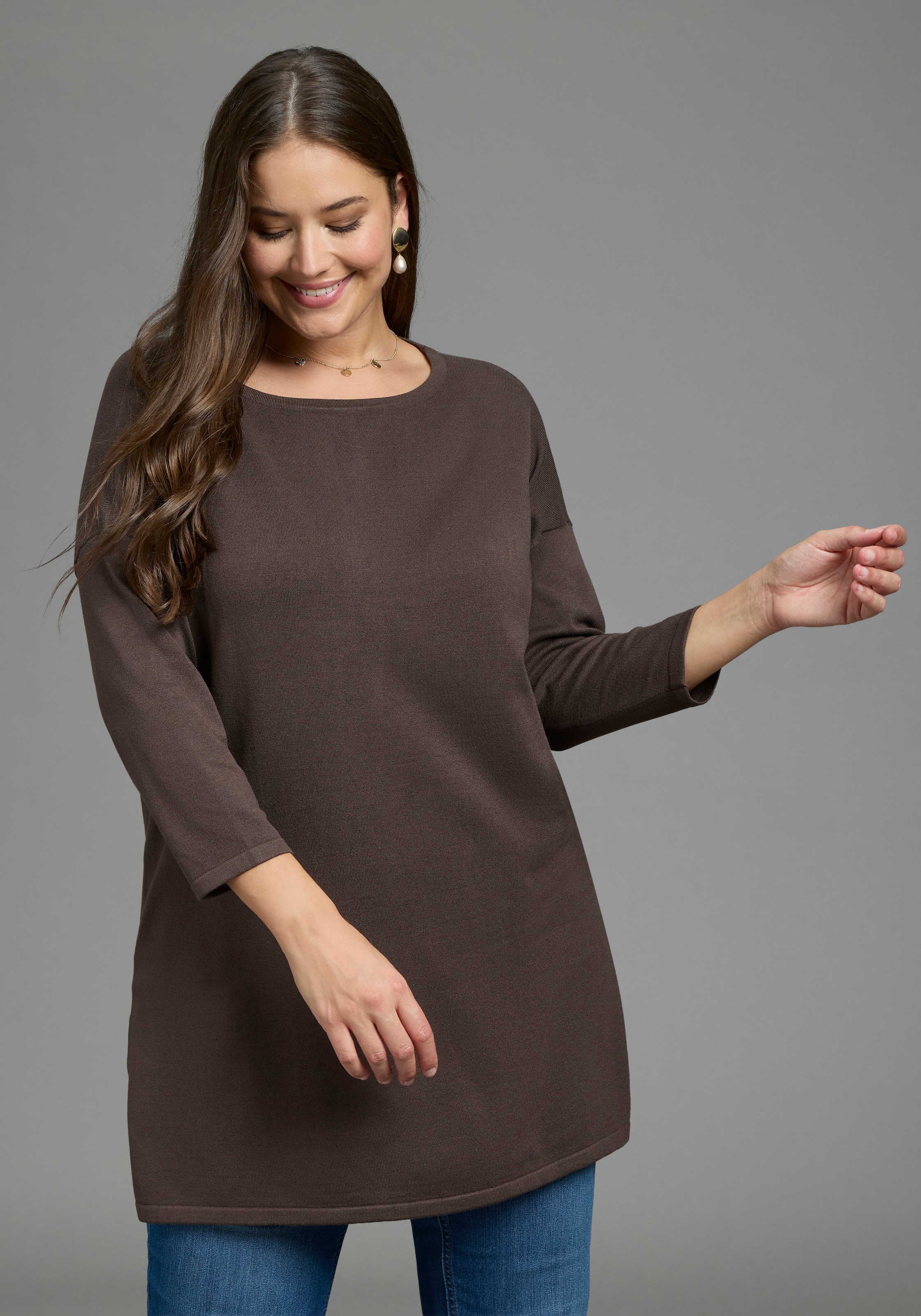 Laura Scott CURVE Longpullover »Große Größen« aus fließendem Feinstrick mit seitlichem Schlitz