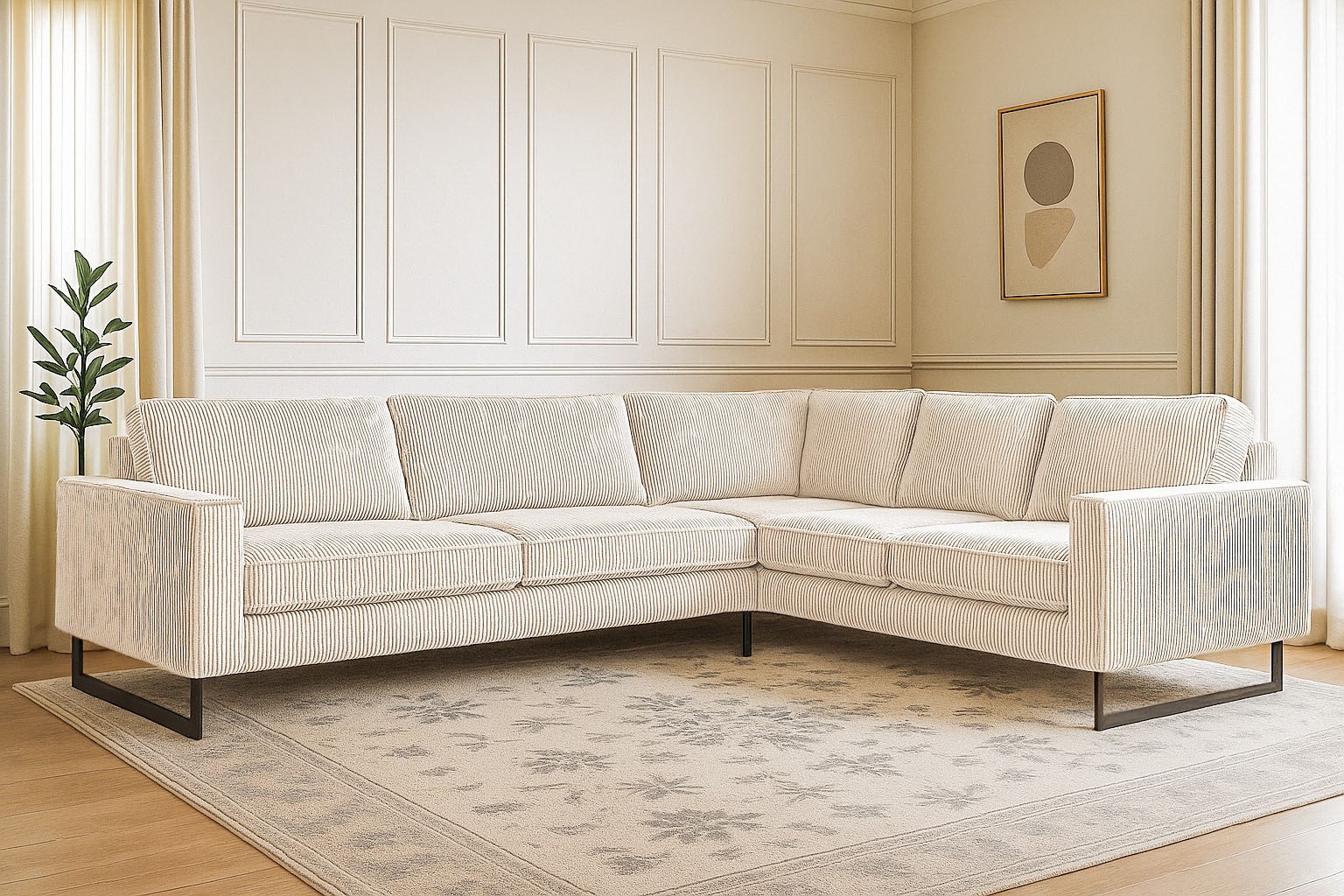 Home affaire Ecksofa »Pinto, XXL, 250/290 cm, langer Schenkel, Ottomane« Cord, Chenille, Lederoptik, mit Keder, Metallfüße, Wellenunterfederung