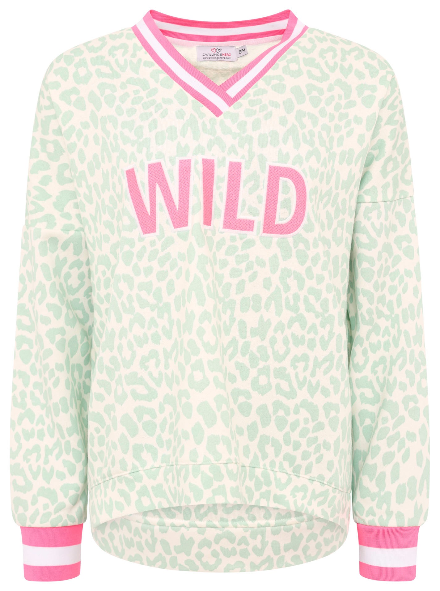 Zwillingsherz Sweatshirt »"Leo Pastell"«, mit V-Ausschnitt, gestreiften Bündchen und WILD Applikation