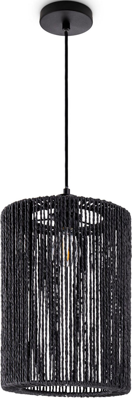 Paco Home Pendelleuchte »Hugo Ricarda«, Leuchtmittel E27 | ohne Leuchtmittel, Wohnzimmer Esszimmer Rattan Optik Boho Lampenschirm Papier Rund