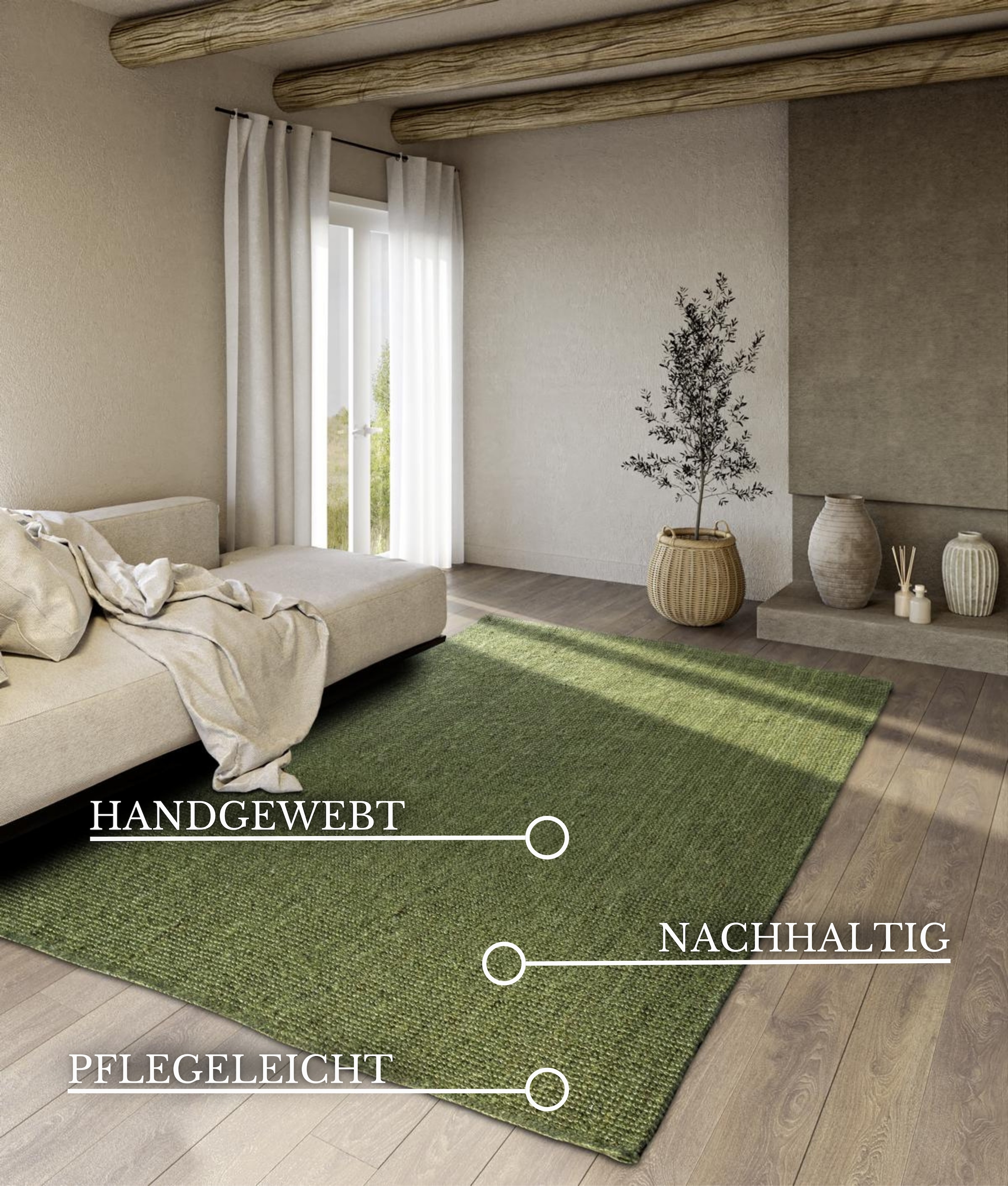 Villeroy & Boch Teppich »Rosalie«, rechteckig, 10 mm Höhe, Jute, Natur, Wohnzimmer, Esszimmer, Schlafzimmer, Flur, Modern, Boho