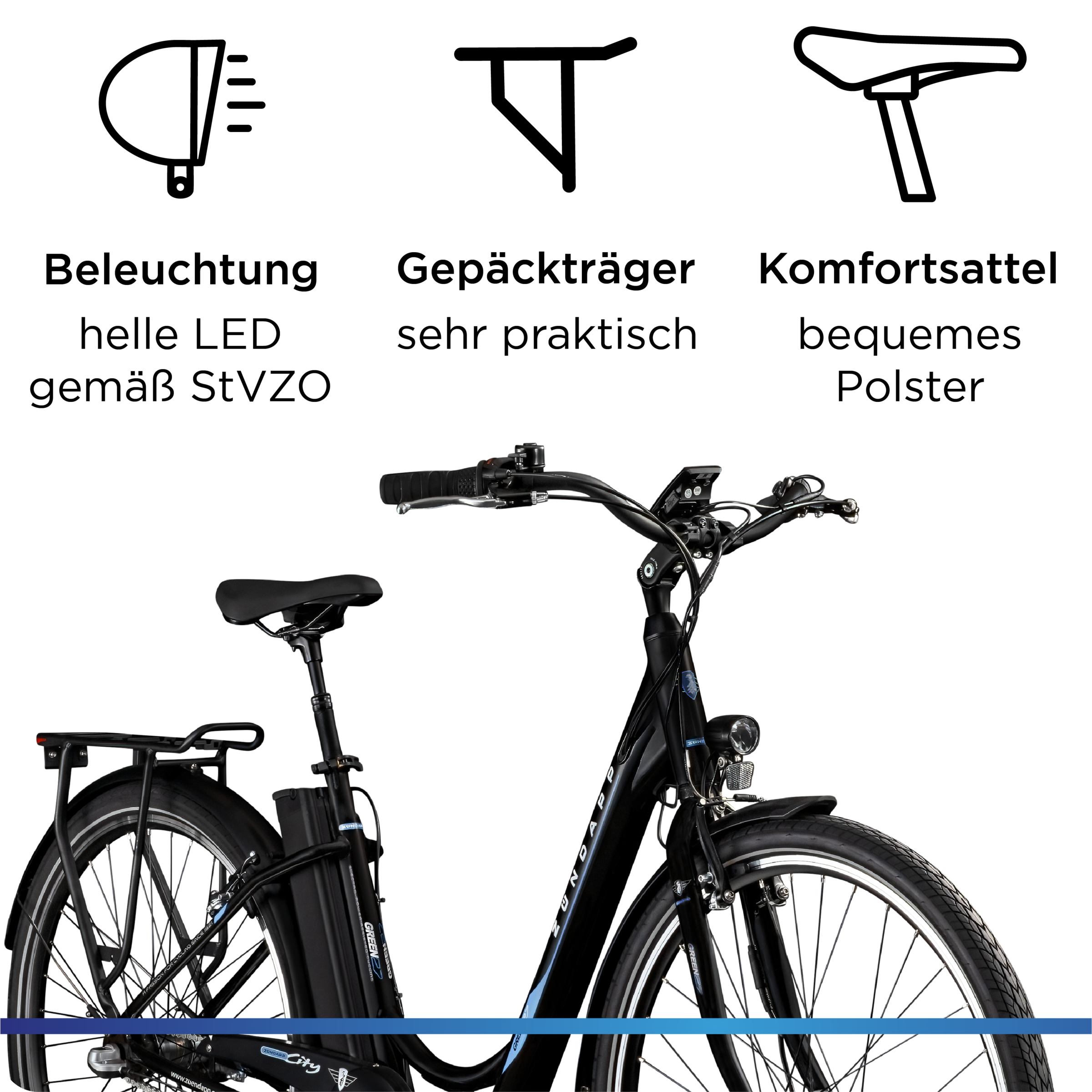 Zündapp »Green 2.7« 3 Gang Shimano Nexus Schaltwerk Nabenschaltung Frontmotor 250 W Pedelec, Elektrofahrrad für Damen u. Herren