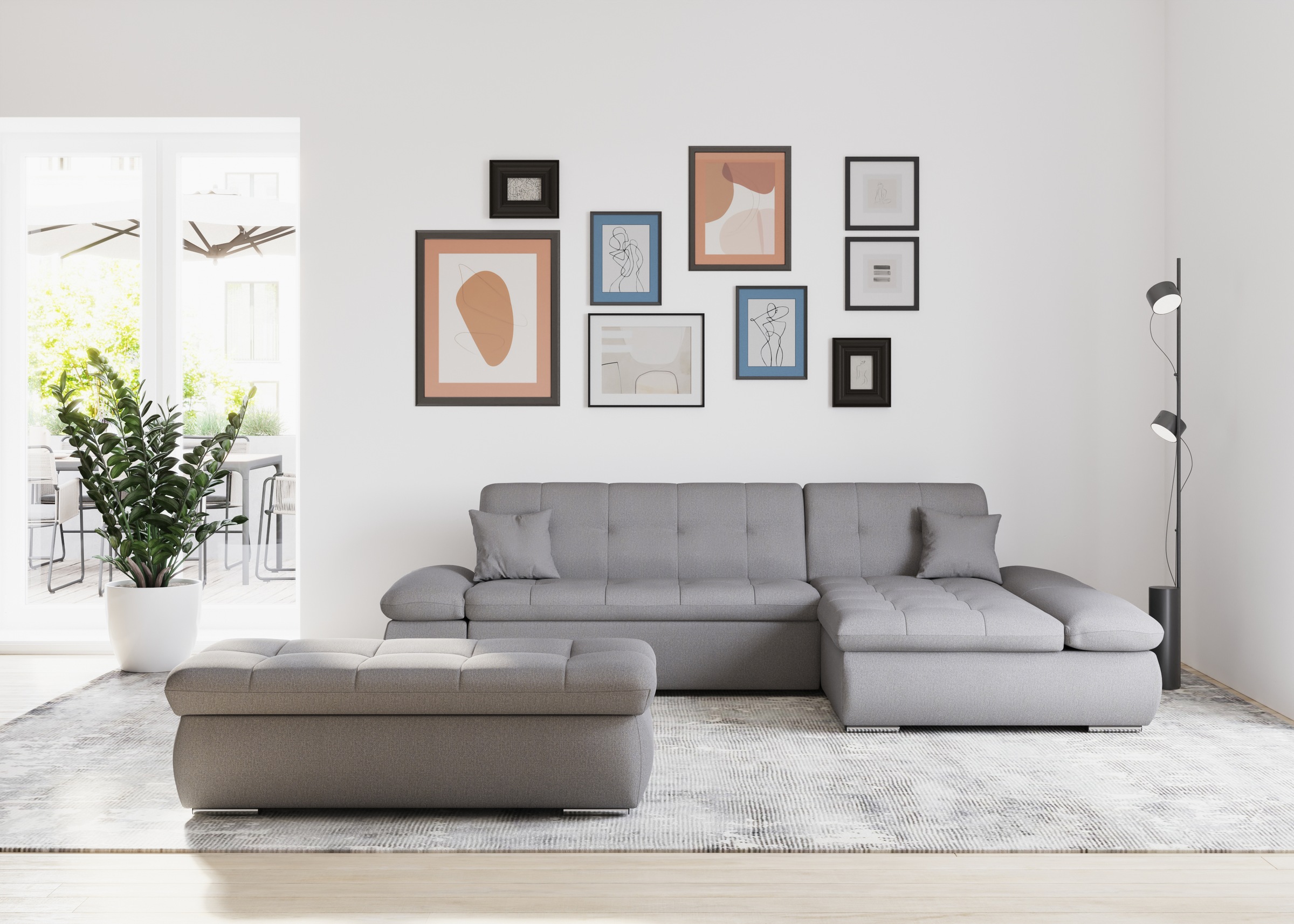 DOMO collection Ecksofa »Moric, L-Form, XXL-Sofa - Breite 300cm«, wahlweise mit Bettfunktion und Armteilverstellung, dunkelgrau