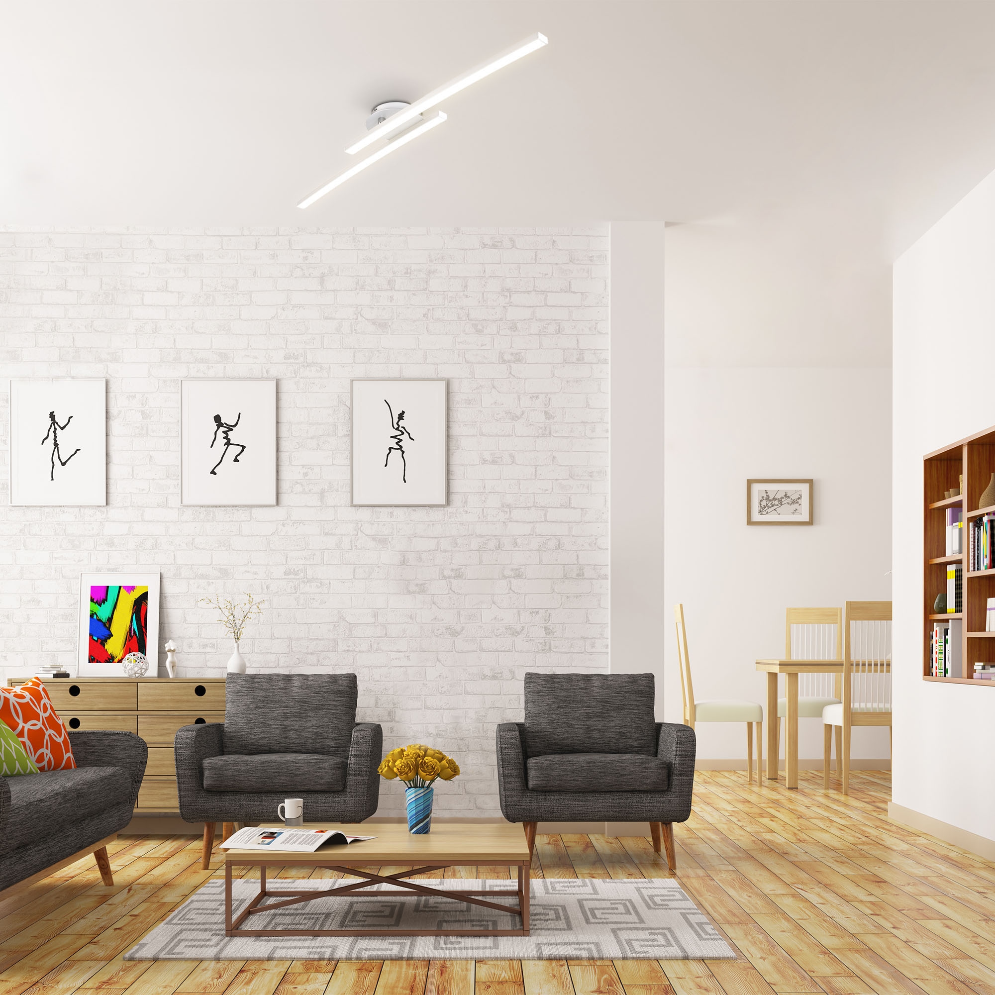 B.K.Licht LED Deckenleuchte »BK_DL1488 Deckenlampe, 12W, 3000K warmweißes Licht, 1100 Lm«, 2 flammig, Leuchtmittel LED-Modul | LED fest integriert, 2-flammig, Geschwungene-Optik, Schwenkbar, Weiß