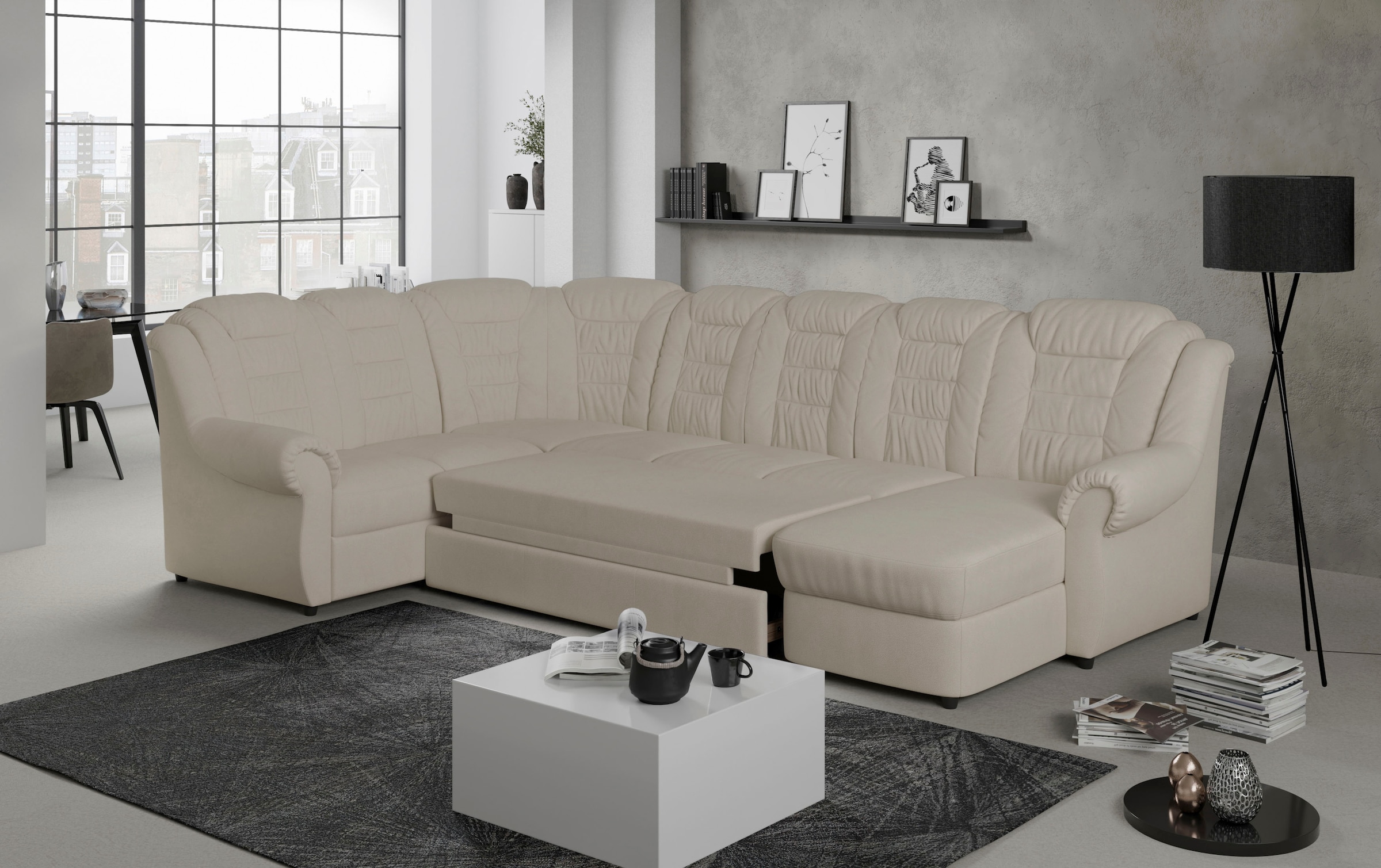 Home affaire Wohnlandschaft »Boston U-Form«, Gemütliche Wohnlandschaft mit hoher Rückenlehne in klassischem Design