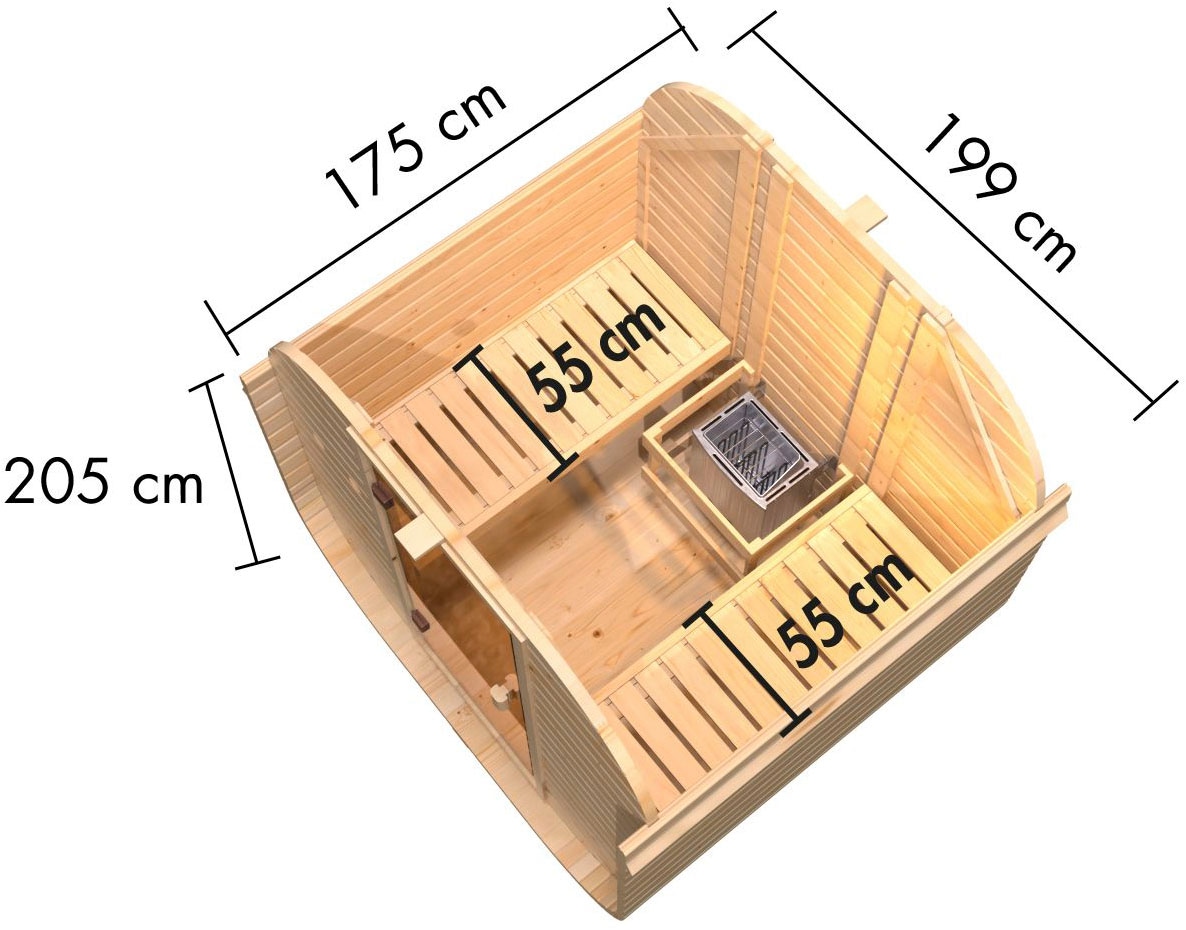 Karibu Fasssauna »Franzi 1« Set,  Ofen 9 kW integr. Strg