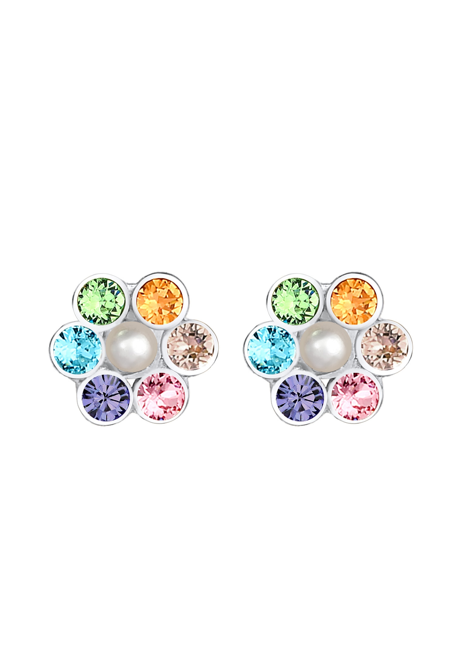 Elli Paar Ohrstecker »Ohrringe Kinder Blume Synthetische Perle Regenbogen Kristall 925 Silber«