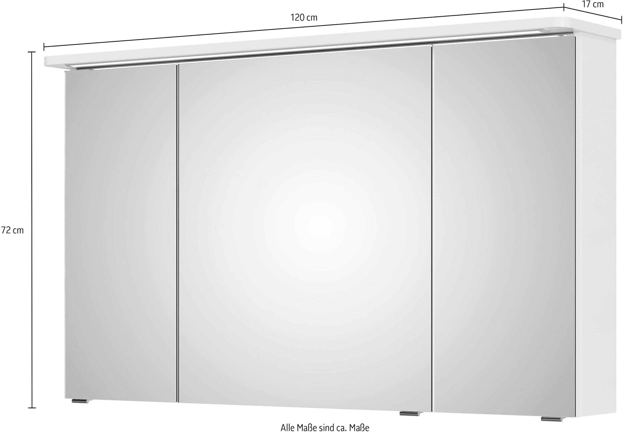 Saphir Spiegelschrank »Serie 4005 Badezimmer-Spiegelschrank inkl. LED-Kranzbeleuchtung«, Badschrank 120 cm breit, 3 Türen, 6 Glas-Einlegeböden, inkl Türdämpfer