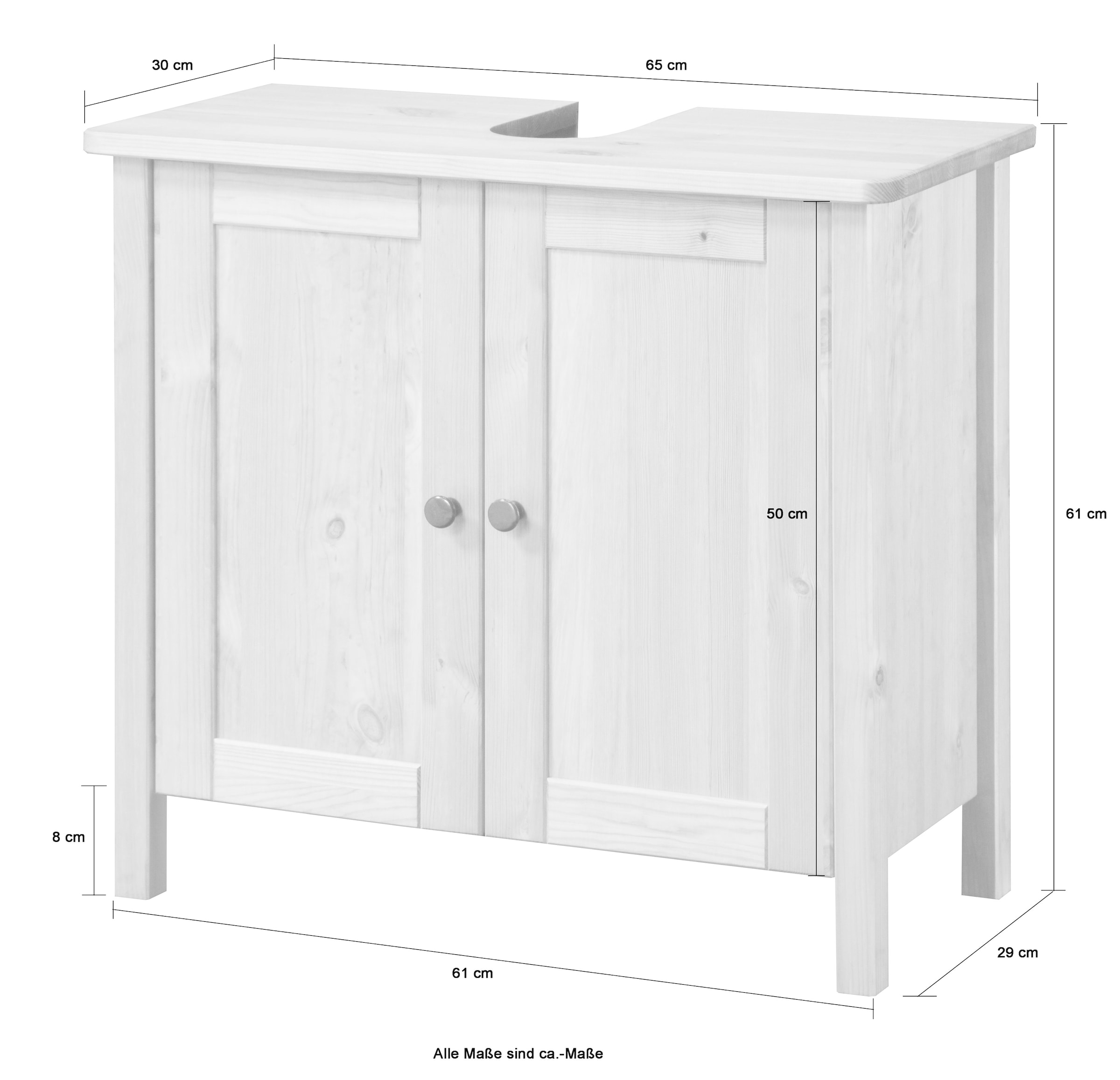 welltime Waschbeckenunterschrank »Sylt«, Badmöbel im Landhaus-Stil, Breite 64 cm, aus Massivholz