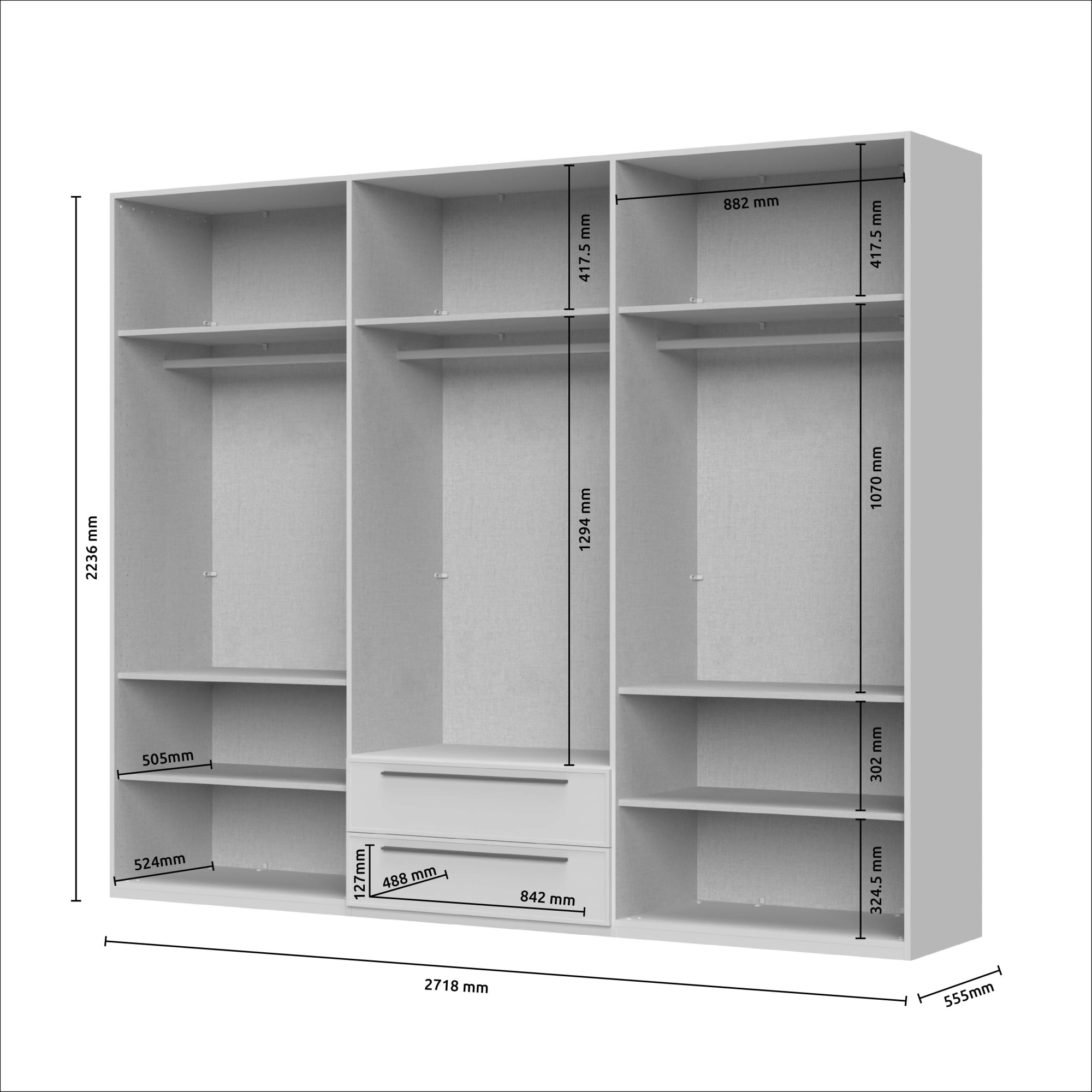 OTTO home Drehtürenschrank »Opera mit oder ohne Kranz inkl. LED-Bel. ,B 227,272,317 oder 362 cm« Schubkästen, UV lackiert, Soft Close Funktion, Höhenverstellbare Füße