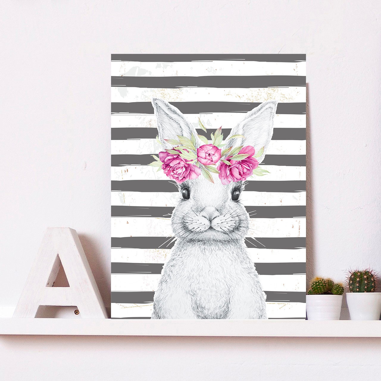 queence Metallbild »Gada«, Hase-Blumen, (1 St.), Stahlschilder