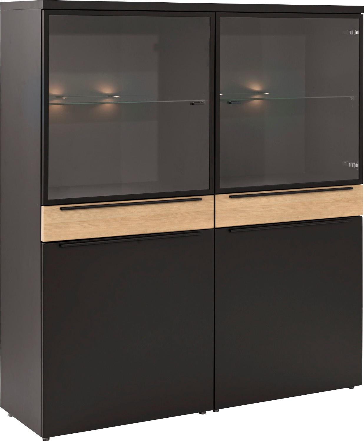 now! by hülsta Vitrine »touch«, mit 4 Türen und zwei Schubladen, wahlweise mit LED-Beleuchtung, Höhe 140,2 cm