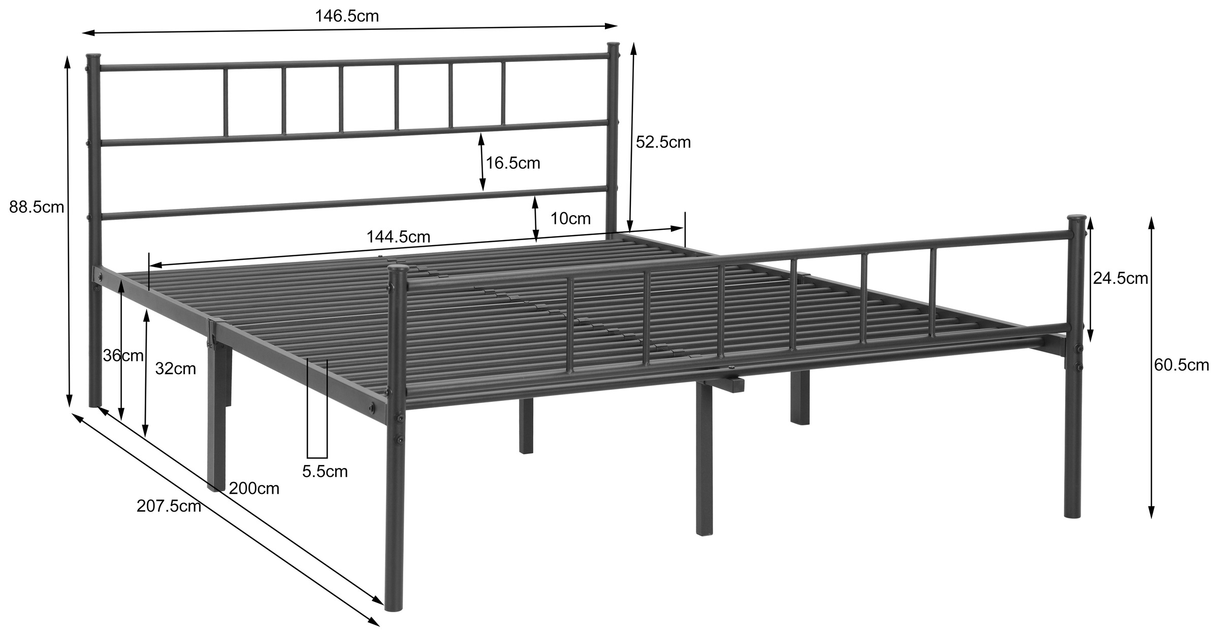 INOSIGN Metallbett »Amrum Bett Bettgestell Bettrahmen Einzelbett Doppelbett Stahlbett«, (2m Länge und in 4 Breiten wählbar - 90, 140, 160, 180 cm), Schlafzimmerbett inkl. 26 Lattenroste zum Schutz der Matratze