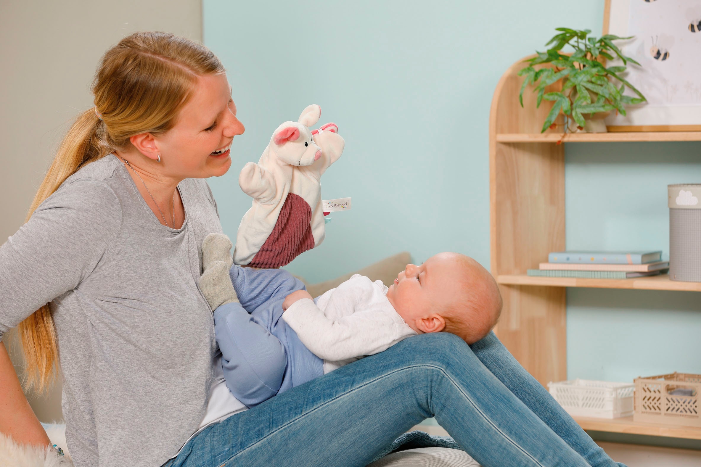 Nici Schmusetuch »My first NICI, Handpuppe Maus 2in1 26x25 cm«, sanfte Materialmix aus glattem und geripptem Plüsch