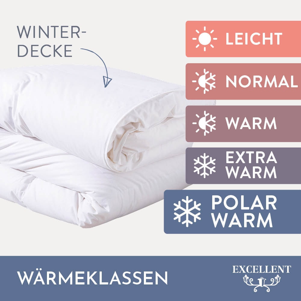 Excellent Daunenbettdecke + 3-Kammer-Kopfkissen »Venedig, 2-tlg, hergestellt in Deutschland, verschiedene Größen«, (Spar-Set, 2-Tlg.), Decke mit Kissen,Set, Sommer, Winter, Bettdecke 135x200 cm, 155x220 cm