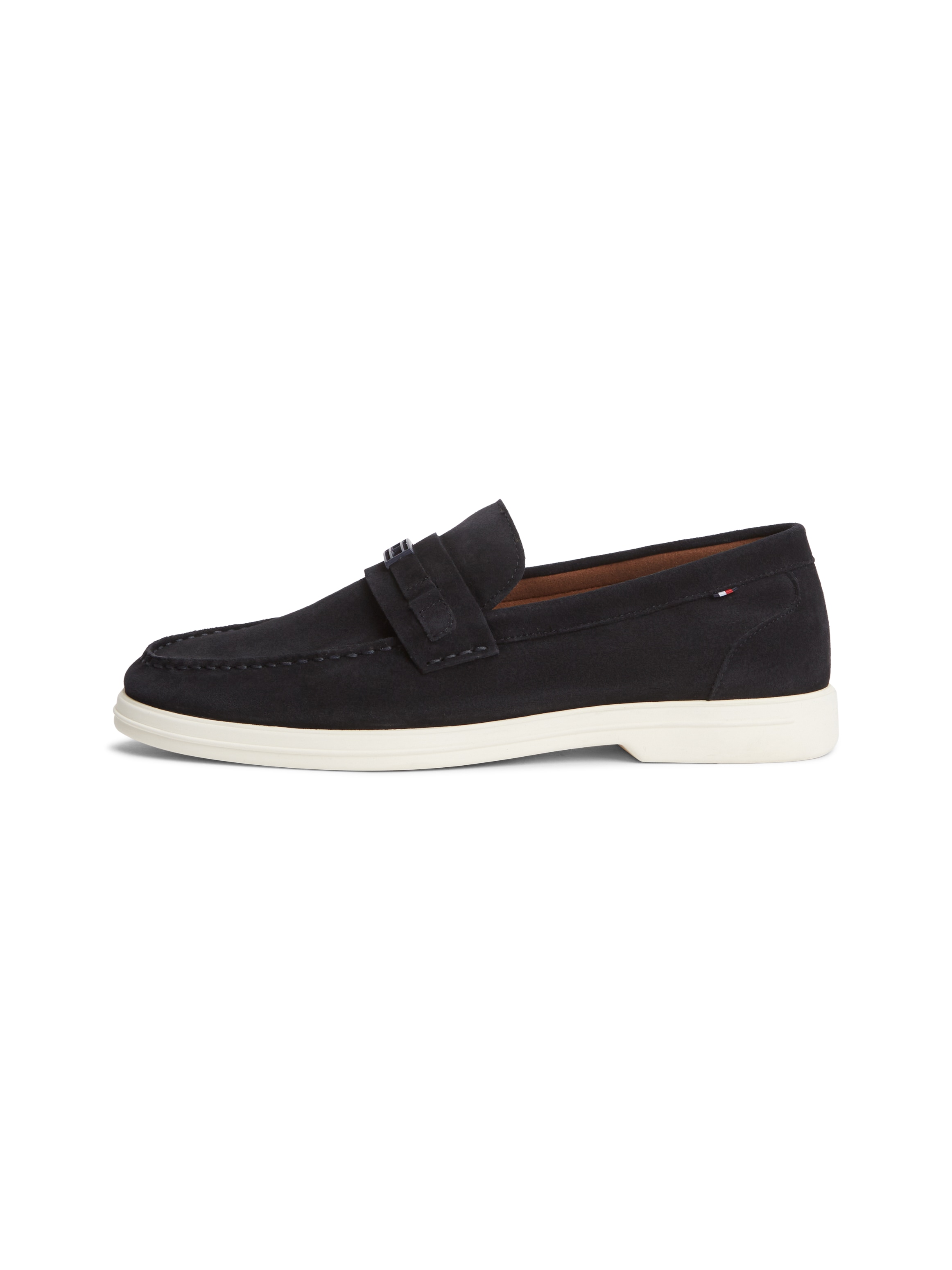 Tommy Hilfiger Loafer »LIGHT SUEDE FLAG HARDWARE LOAFER«  Slipper, Schlupfschuh, mit modischem Zierriegel und Ziernähten