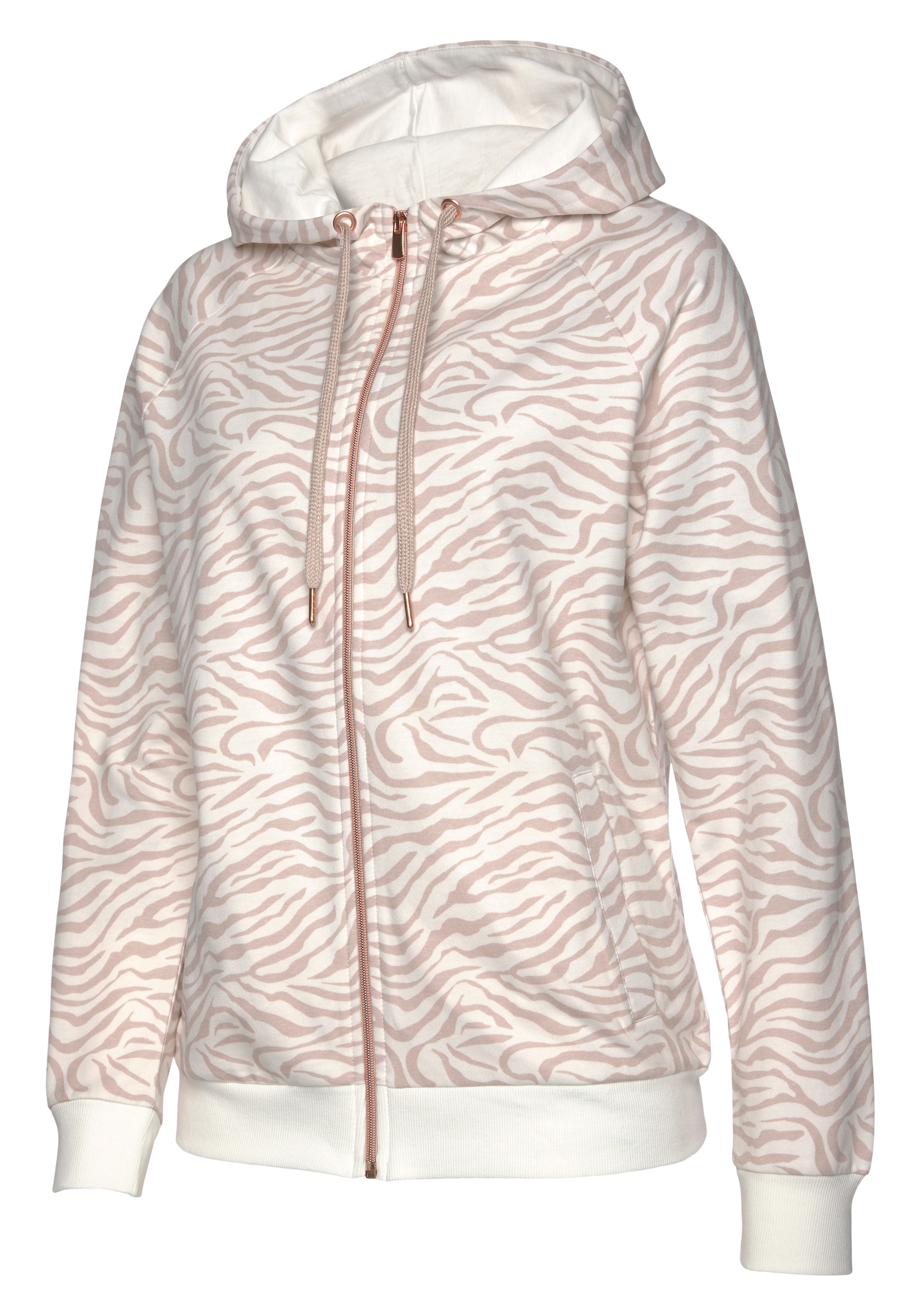 LASCANA Kapuzensweatjacke »Sweatshirtjacke mit Details in Roségold«, und  seitlichen Taschen, Loungeanzug bestellen bei OTTO