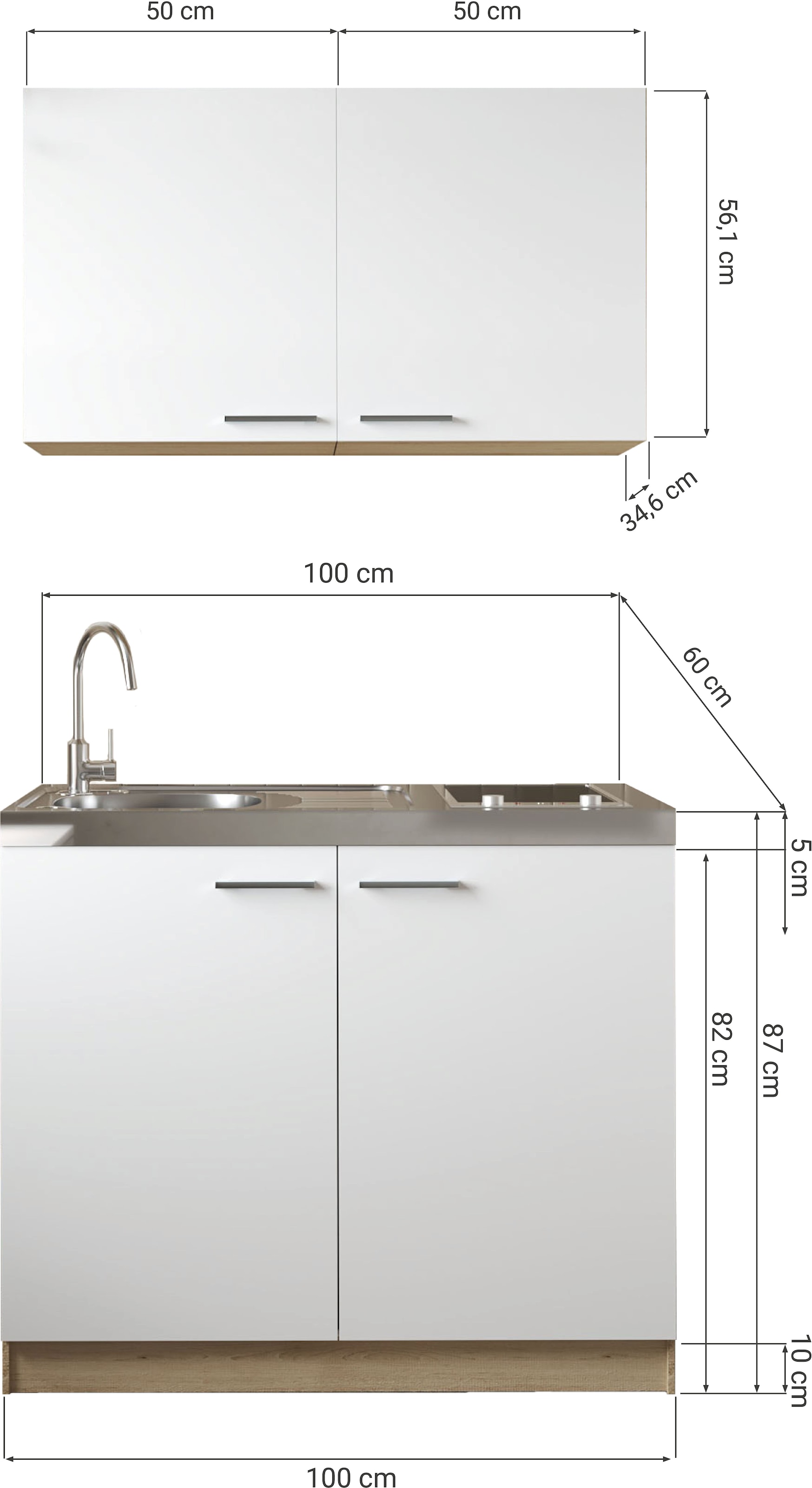 RESPEKTA Pantryküche »Merle« Breite 100 cm, Soft-Close, Spülenabdeckung mit Glaskeramikkochfeld