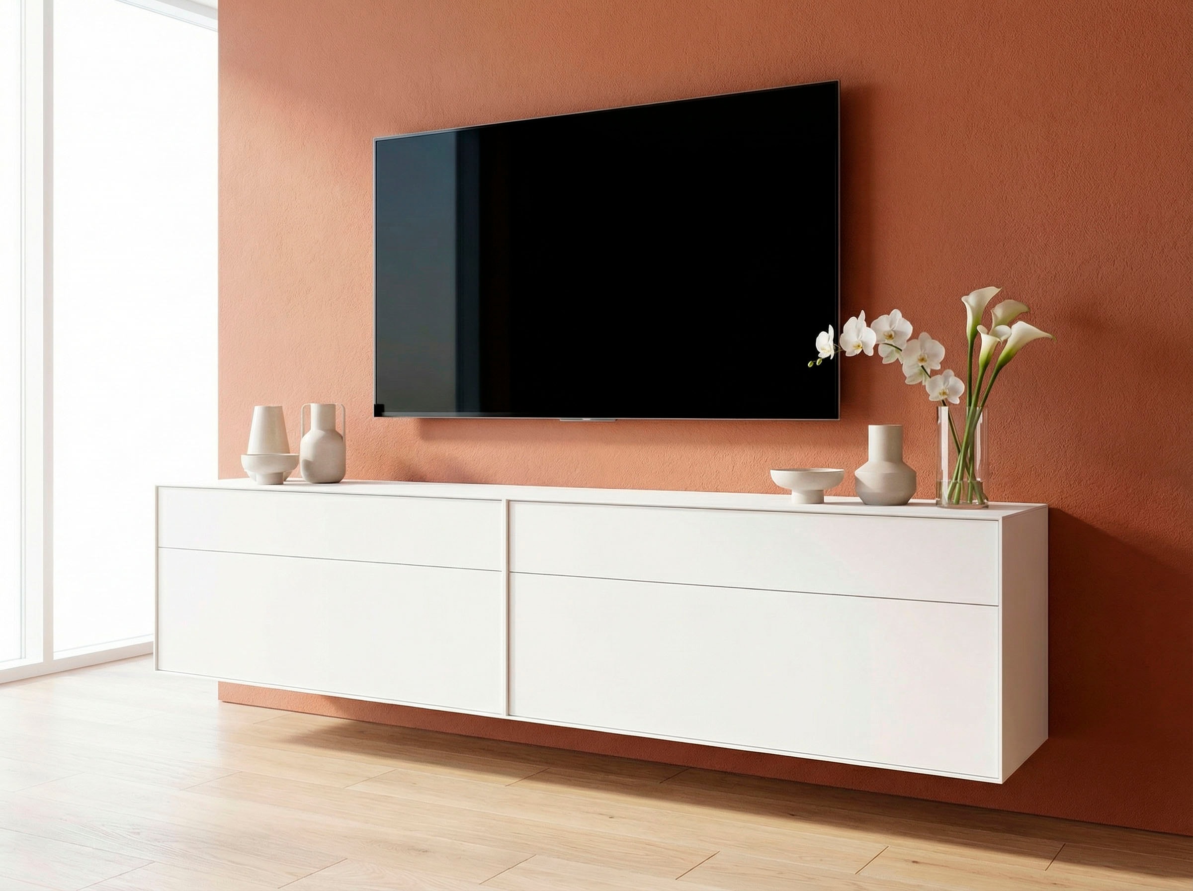 LeGer Home by Lena Gercke Lowboard »Essentials, TV-Board, TV-Kommode, TV-Schrank,  TV-Möbel« 2 Stk. tlg. Breite: 222 cm, UV lackiert, Push-to-open-Funktion
