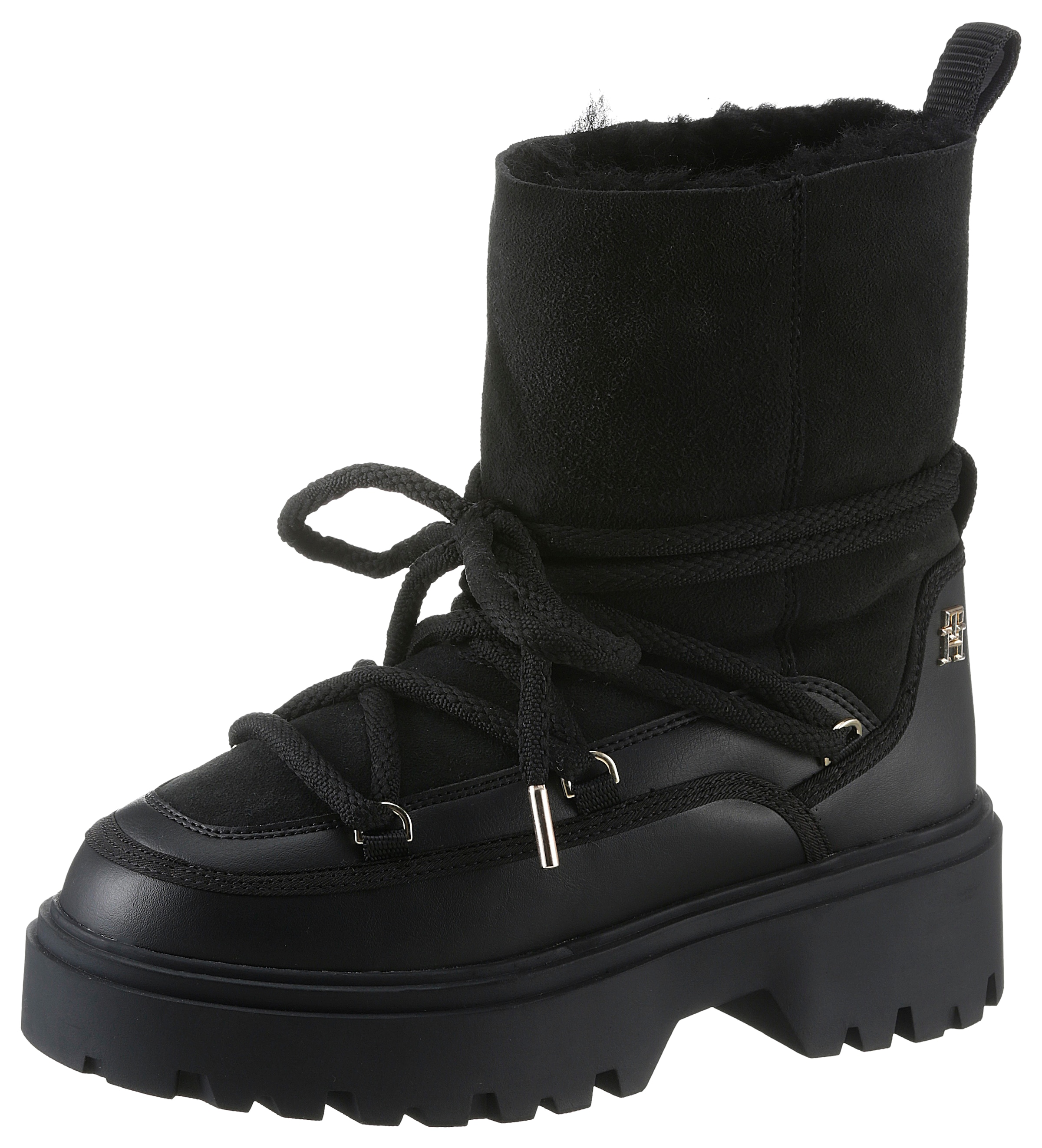 TOMMY HILFIGER Snowboots »REAL SHEARLING LACE-UP SNOWBOOT«, Blockabsatz, Winterboots, Schneestiefel,...