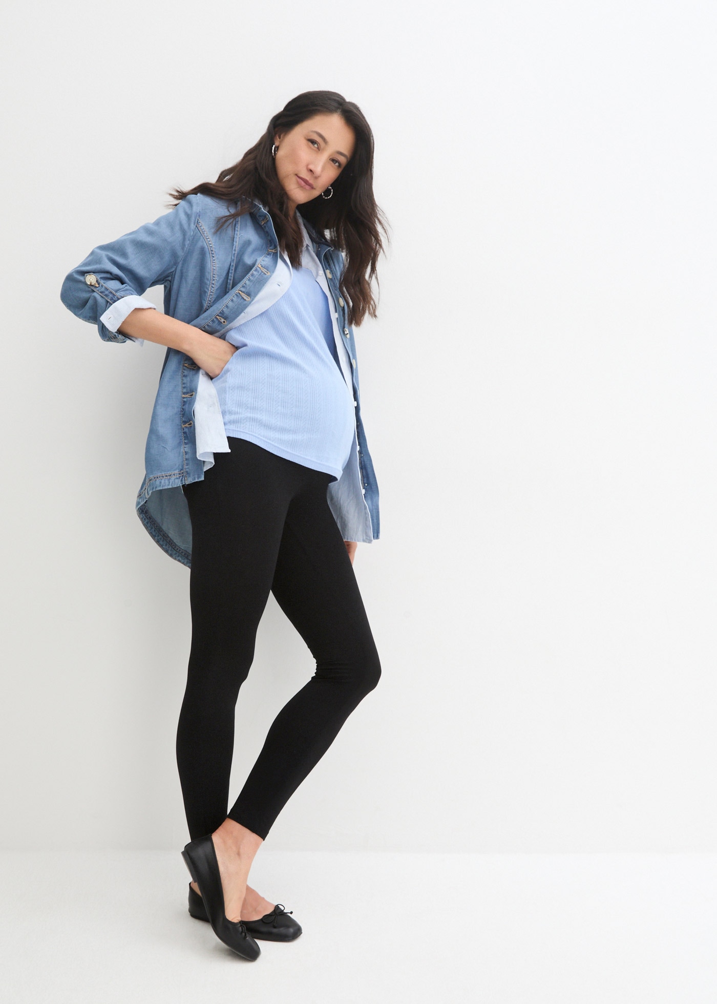 bonprix Umstandsleggings  aus Baumwolle mit Elasthan, bequemer, breiter Jerseybund, Slim Fit