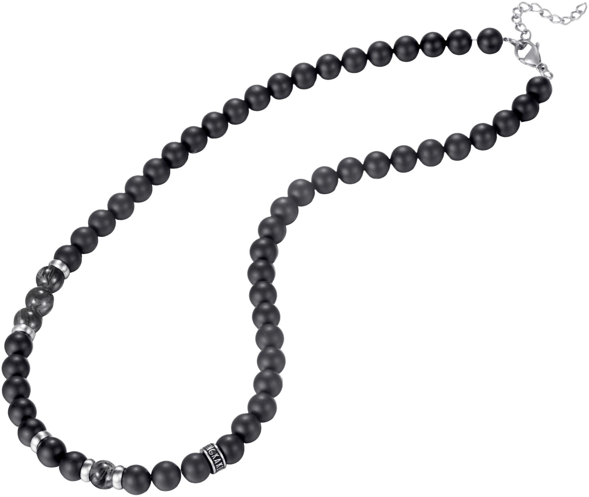 Kingka Perlenkette »Schmuck Geschenk Edelstahl Halsschmuck Halskette« mit Obsidian - mit Muschelperle in schwarz, Größe Länge: 55