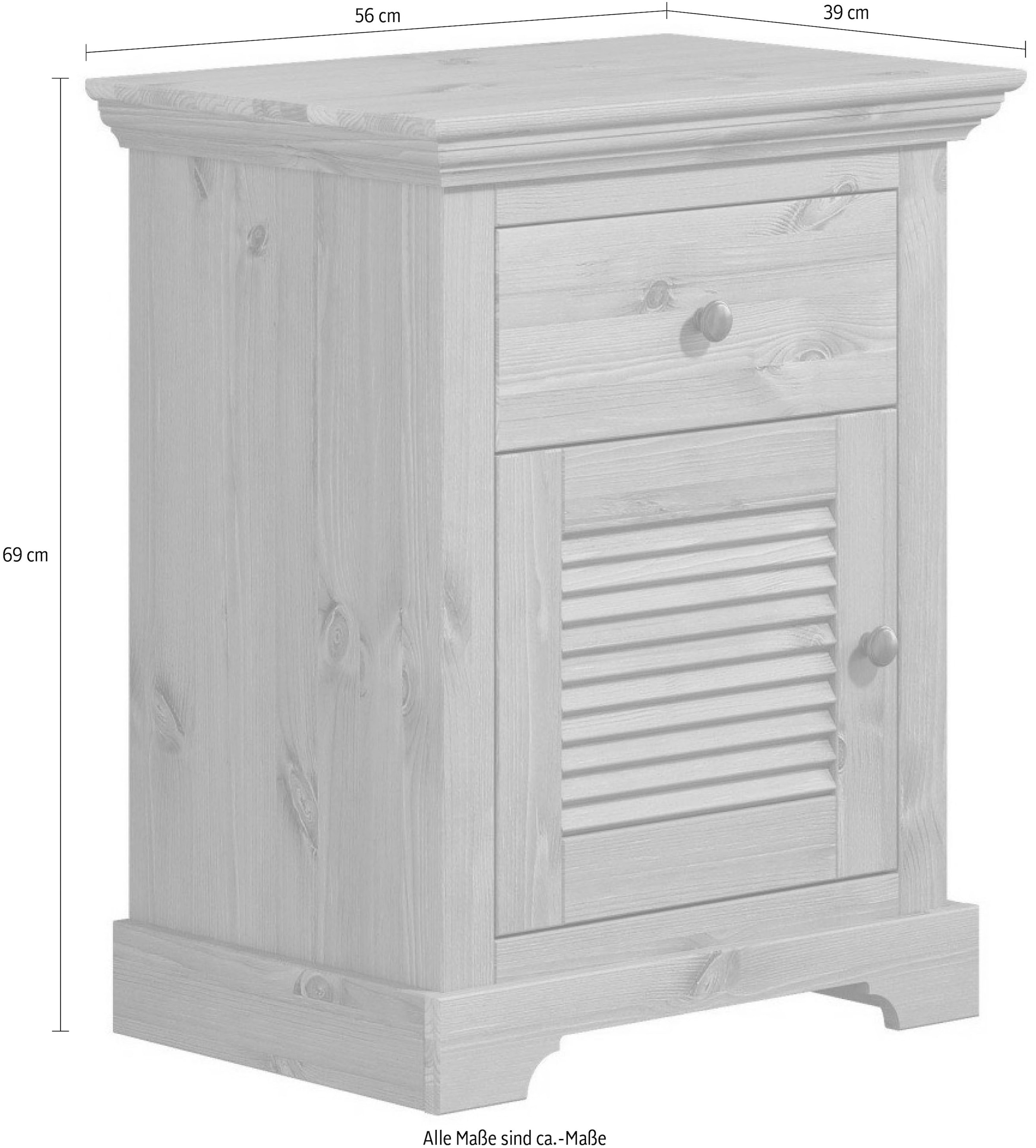 Home affaire Nachtkommode »Rauna, Landhausstil, edles Design mit Lamellen und Kassetten, 2 Farben«, (B/H/T 56/69/39cm), FSC® zertifiziertes Kieferholz, massive Qualität mit viel Stauraum