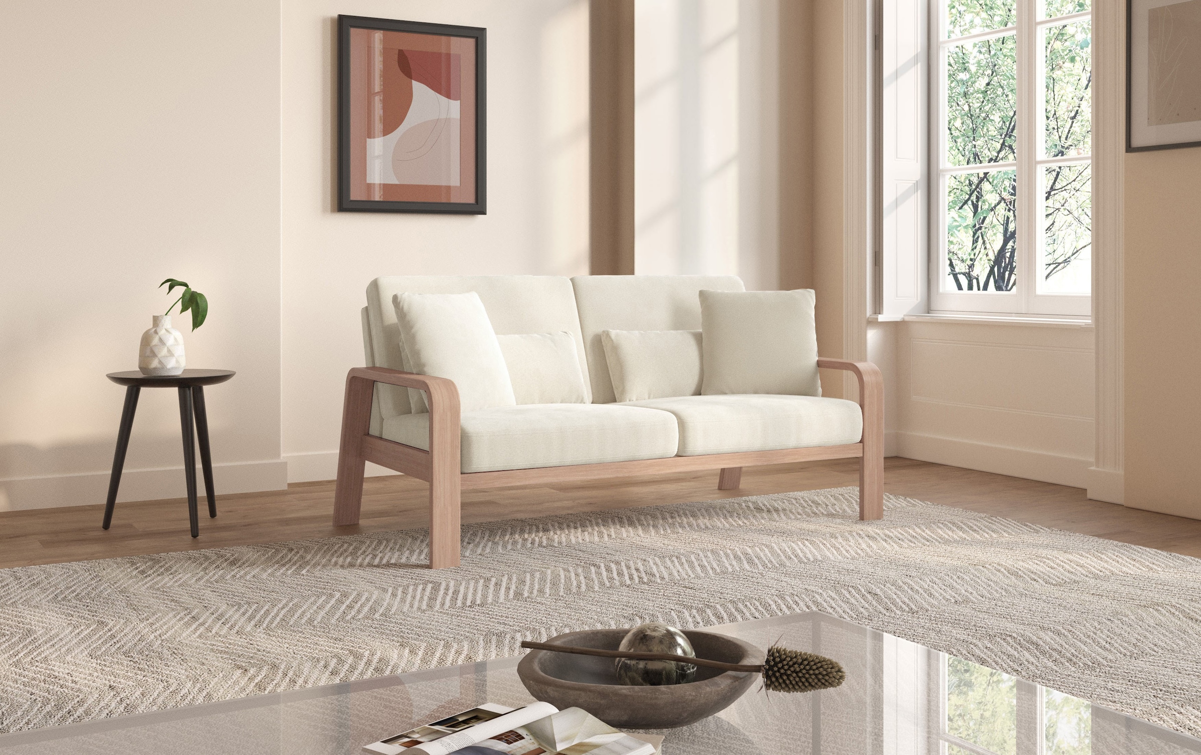 sit&more 2,5-Sitzer »Kolding« Armlehnen aus Buchenholz in natur, verschiedene Bezüge und Farben