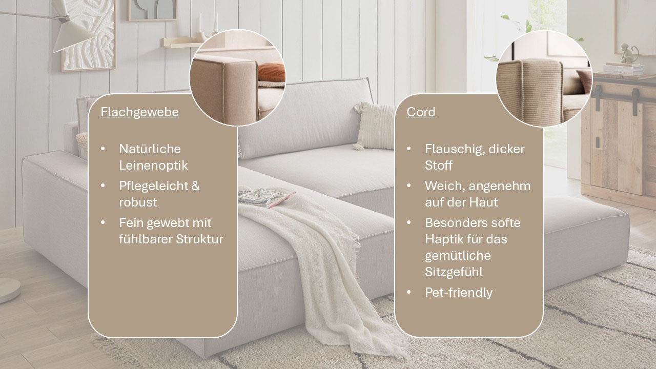 Home affaire »NEU: SHERWOOD XXL 284, Big-Sofa L-Form, tiefe Sitzfläche 95 cm, Cord« Recamiere rechts/links, als Schlafsofa stellbar, Cord u. Leinenoptik