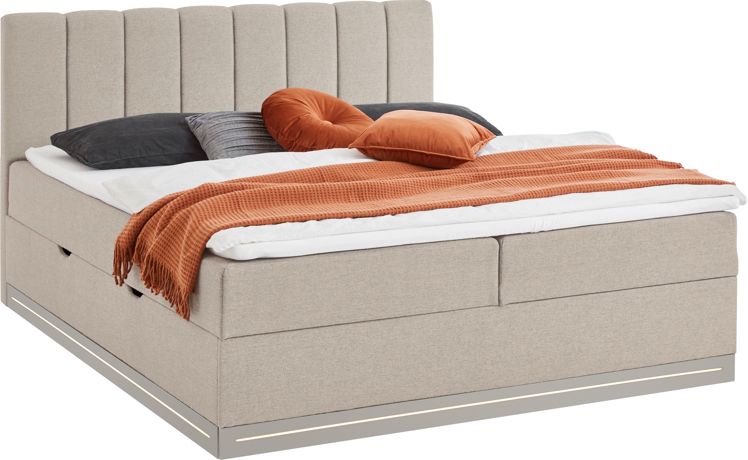 Home affaire Boxbett »WAKKANAI, Polsterbett mit Bettkasten, inkl. Taschfederkernmatratze H3« mit PUR-Schaum-Topper, mit LED-Lichtleiste, LIegefläche 180x200cm