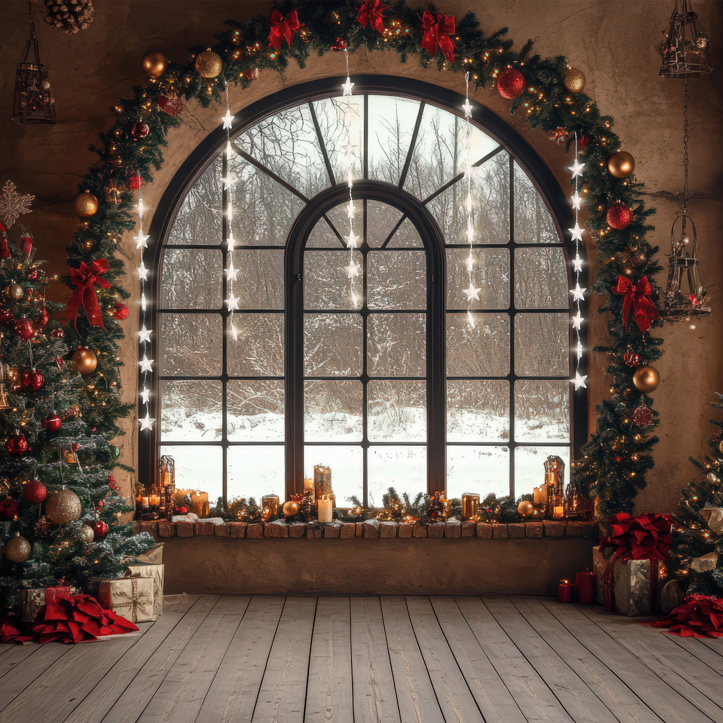 OTTO home LED-Lichtervorhang »40 Sterne, Länge 1m, Höhe 80cm, Timer, Indoor Outdoor, silberfarben« 40 Stk.-flammig Fensterdekoration, warmweiße LEDs, 3m Zuleitung