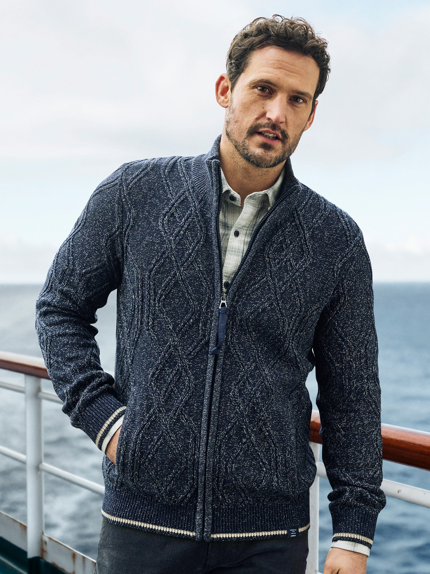 LERROS Strickjacke »LERROS Herren-Strickjacke mit Zopfmuster«