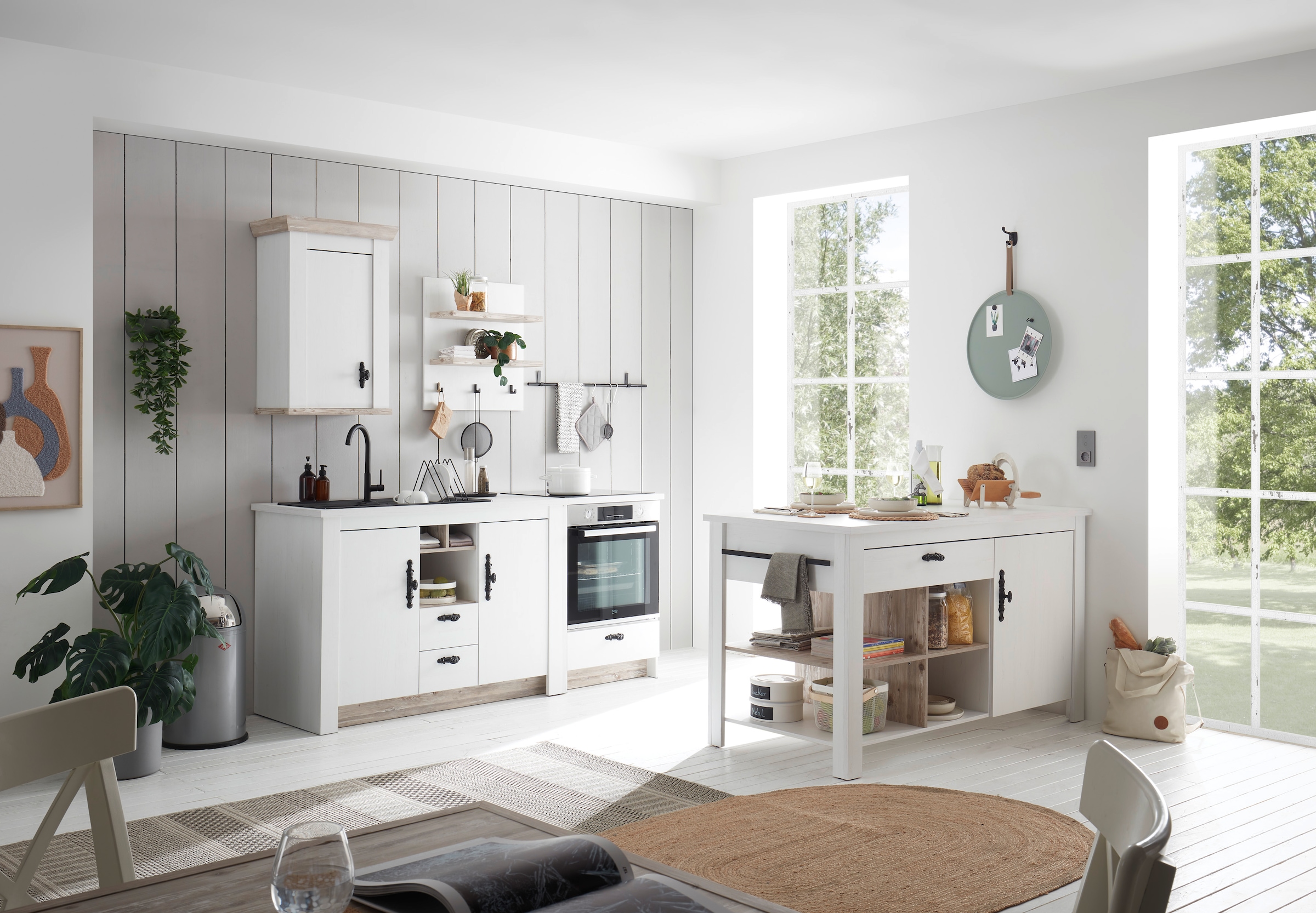 Home affaire Kücheninsel »Florenz, Küchenblock in Pinie Weiß, Kochinsel, Küchenarbeitsblock«, Breite 161 cm, mit verschnörkeltem Metallgriff, Arbeitshöhe 92 cm
