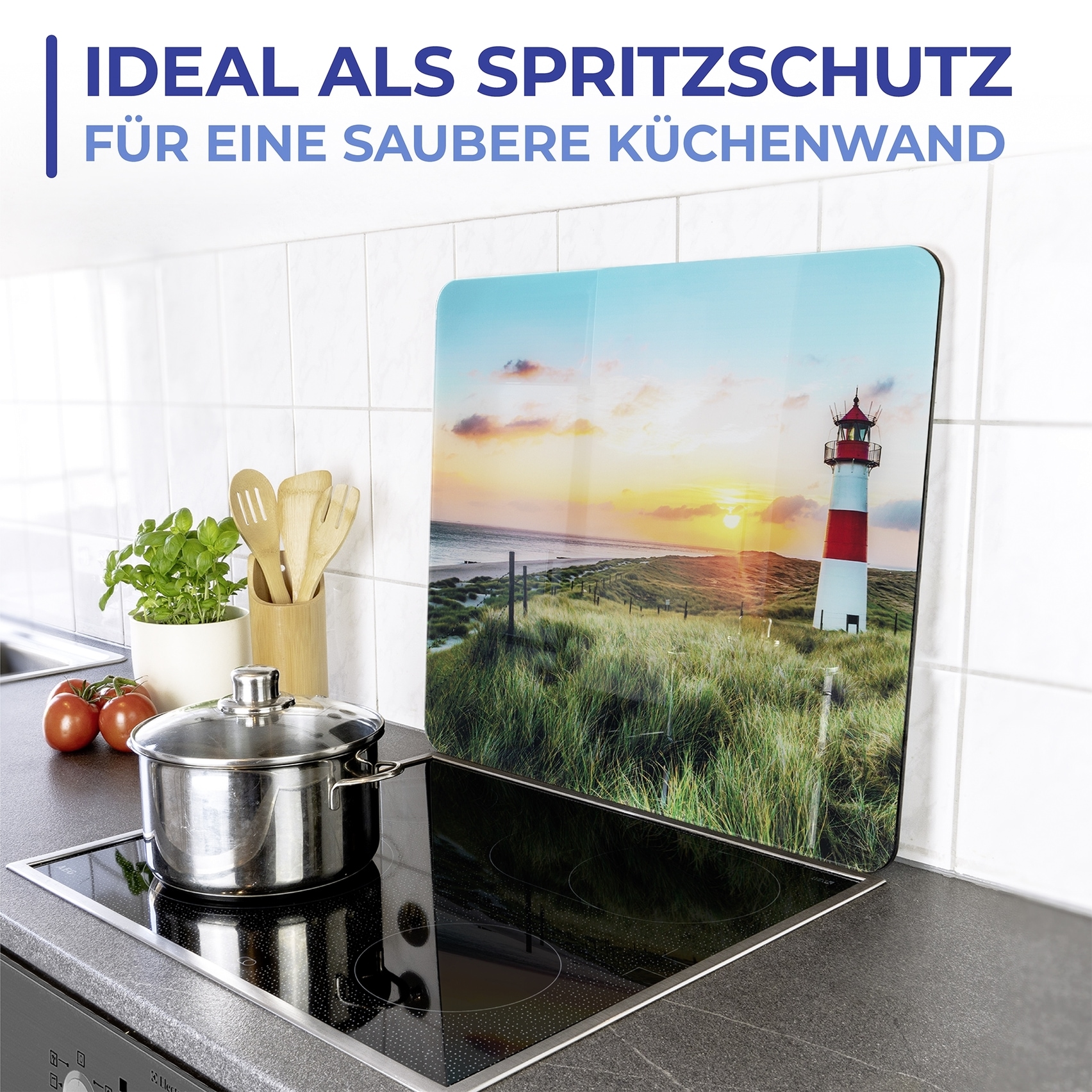 Maximex Schneide- und Abdeckplatte »Modell Leuchtturm« Spritzschutz, Herdblende, Schneidbrett, für Glaskeramik-Kochfelder