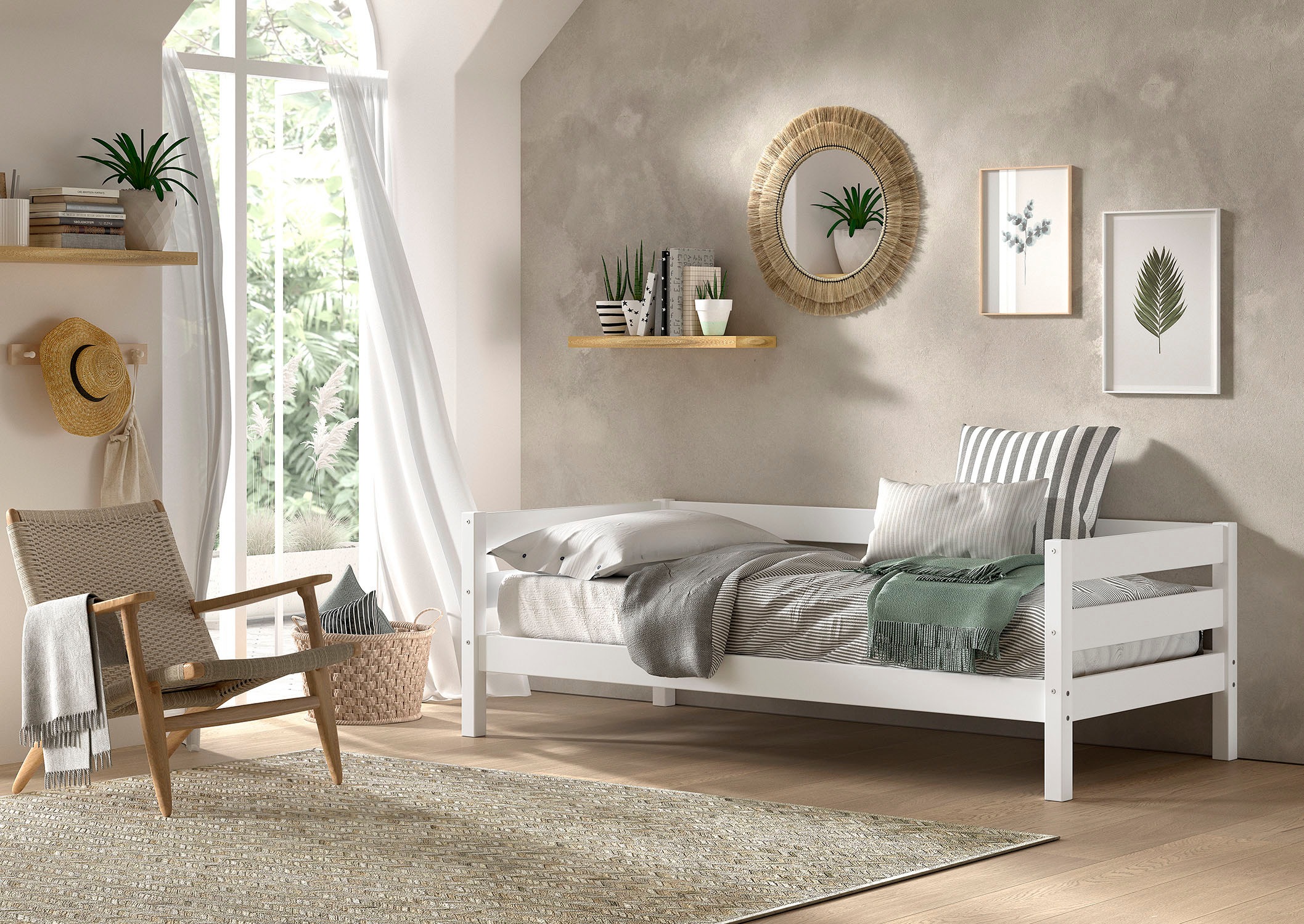 Vipack Daybett »Margrit, mit zeitlosem Design universell einsetzbar« Liegefläche 90 x 200 cm, inkl. Rolllattenrost und seitlichem Umbau,  stabiles Massivholzbett, wahlweise in 2 Farben erhältlich