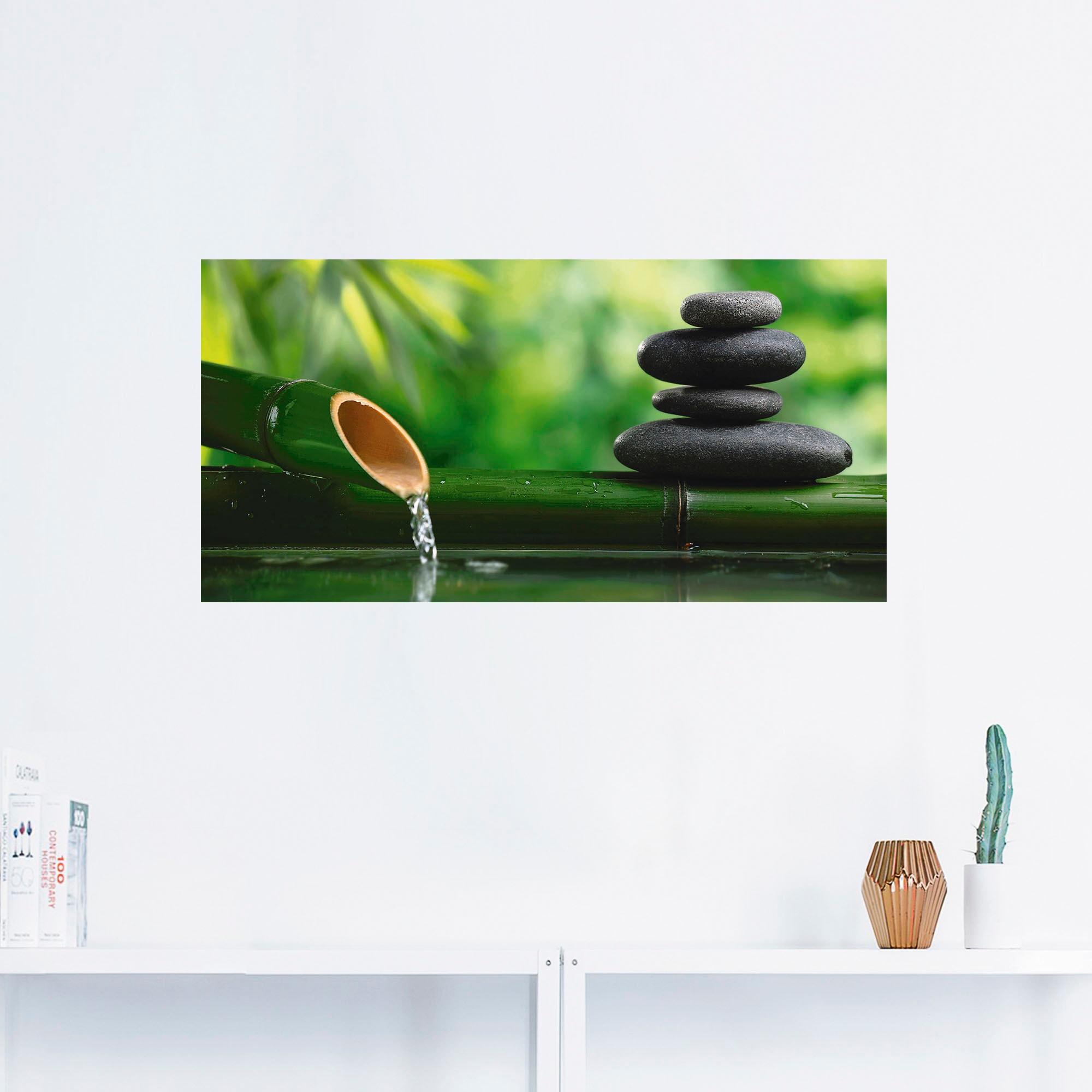 Artland Wandbild »Bambusbrunnen und Zen-Stein«, Zen, (1 St.), als Alubild, Outdoorbild, Leinwandbild, Poster, Wandaufkleber