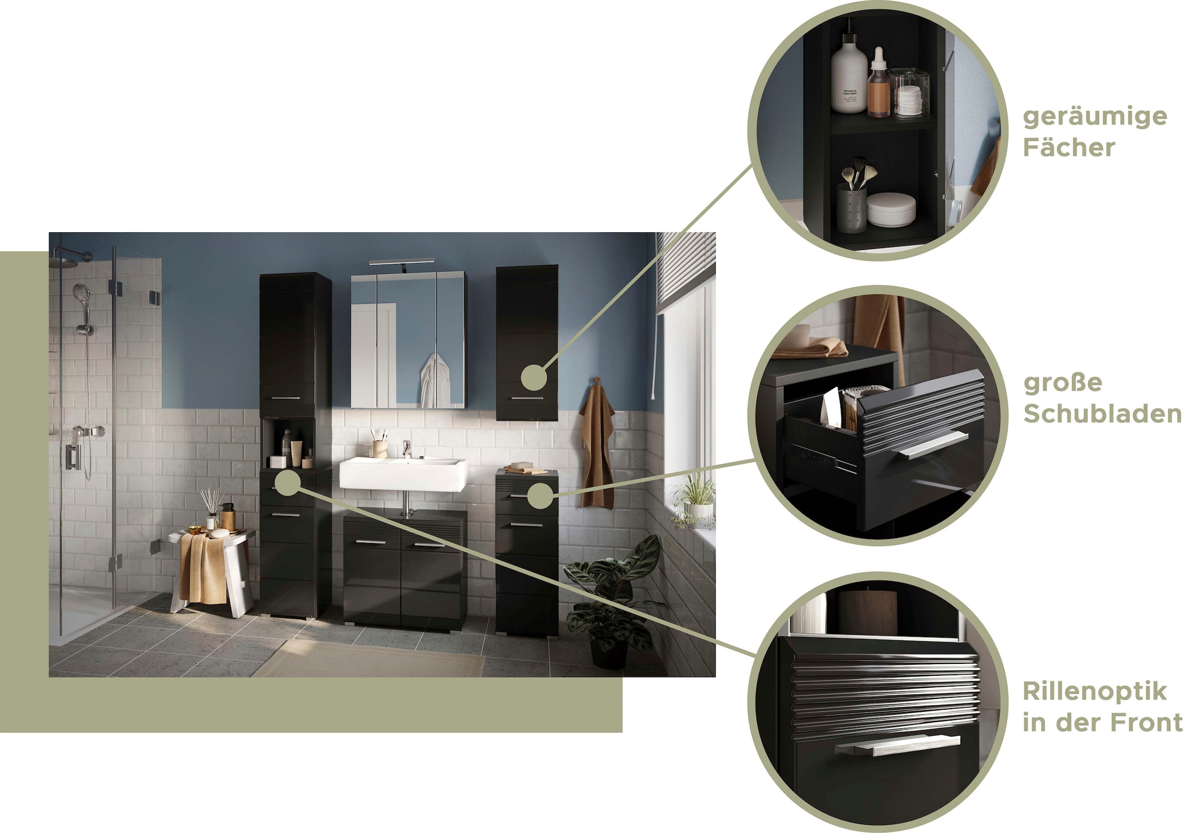 INOSIGN Badmöbel-Set »Malmö, 4 teilig, bestehend aus:«, (Set, 4 St.), Badmöbel, 4-tlg.