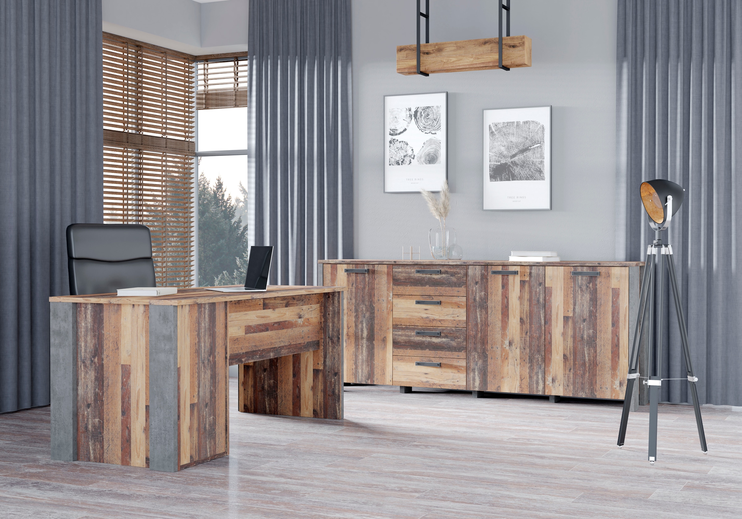 FORTE Schreibtisch »Clif«, Computertisch mit Schubladen, Industriedesign, Breite 160 cm