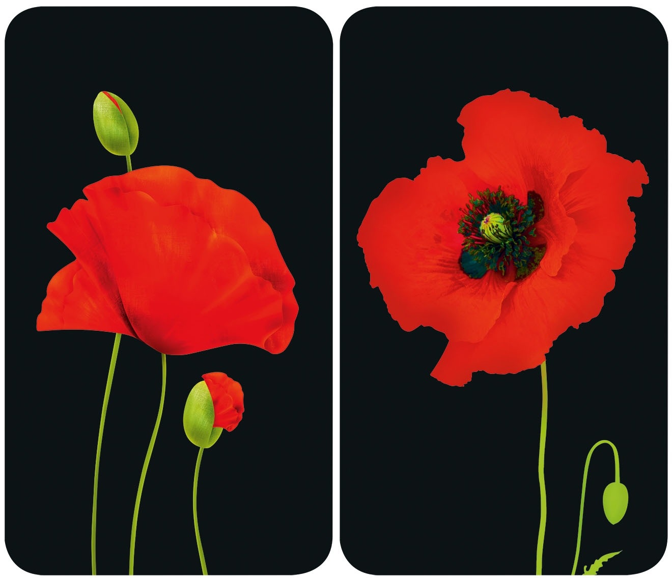 Herd-Abdeckplatte "Universal Mohn", Glas Kunststoff, (Set, 2-tlg.)